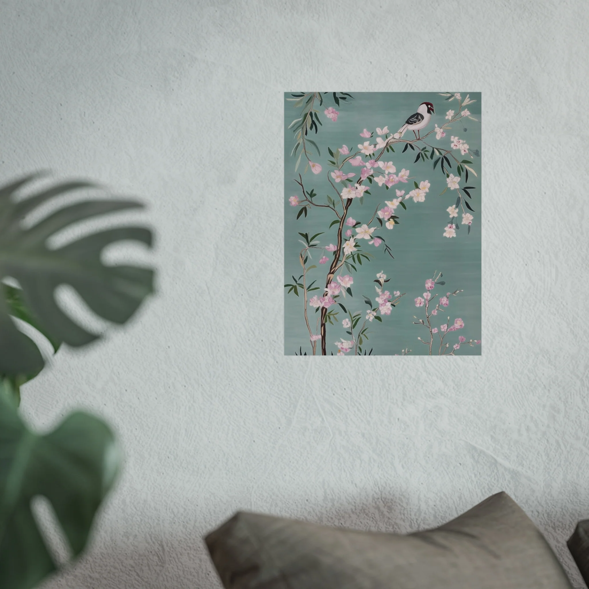 Green Chinoiserie Birds and Pink Cherry Blossom Fine Art Poster - Image 27