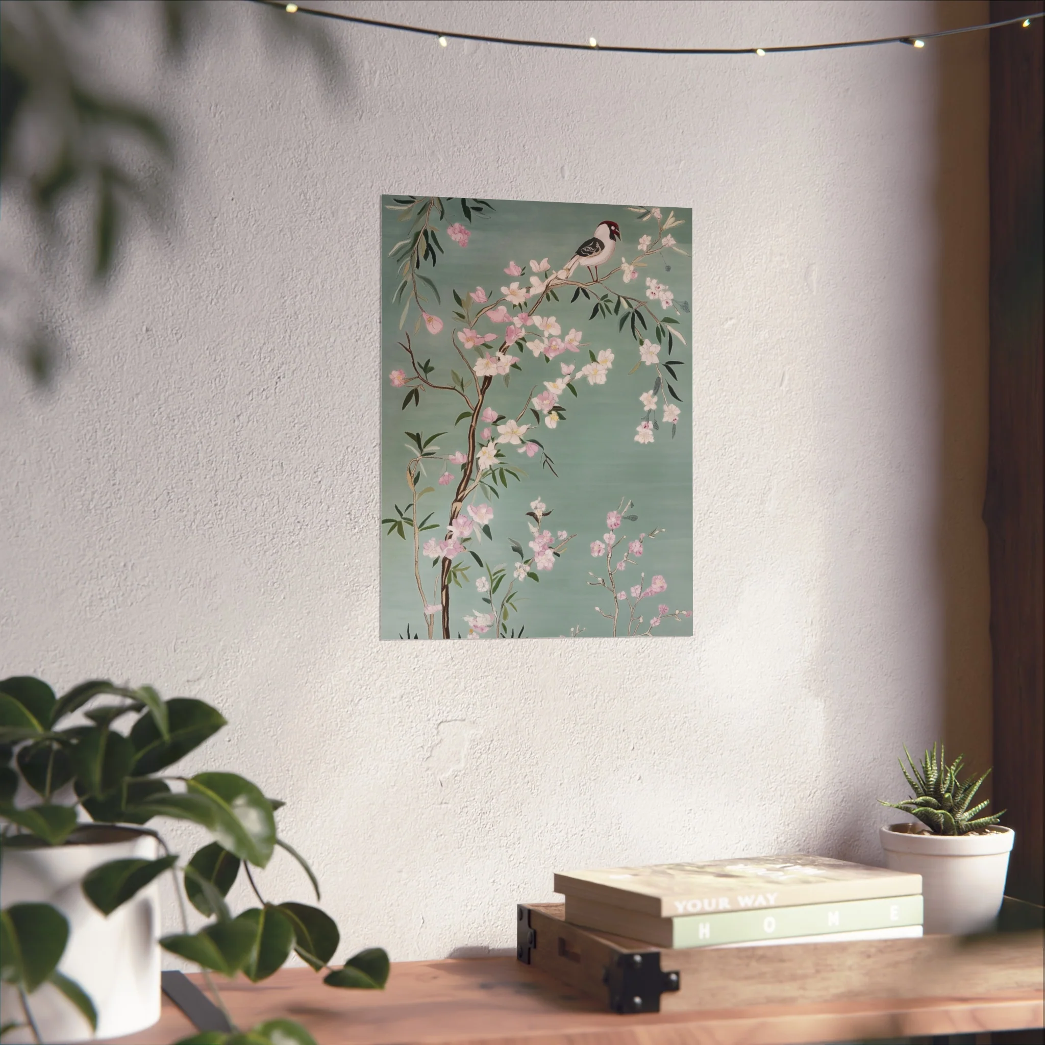Green Chinoiserie Birds and Pink Cherry Blossom Fine Art Poster - Image 28