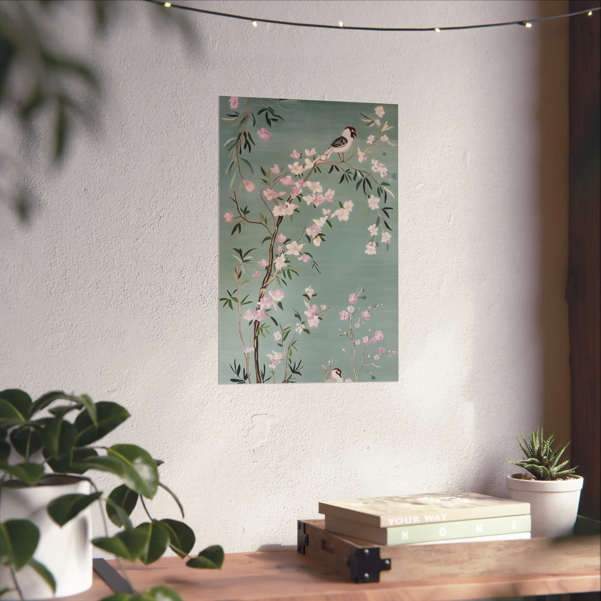 Green Chinoiserie Birds and Pink Cherry Blossom Fine Art Poster - Image 30