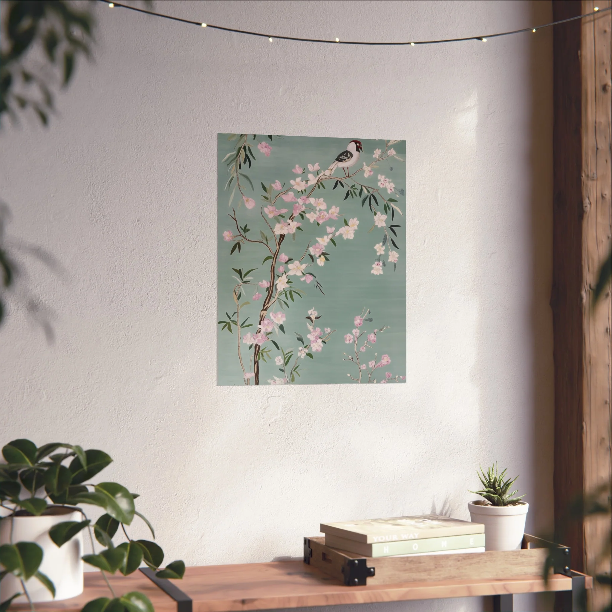 Green Chinoiserie Birds and Pink Cherry Blossom Fine Art Poster - Image 32