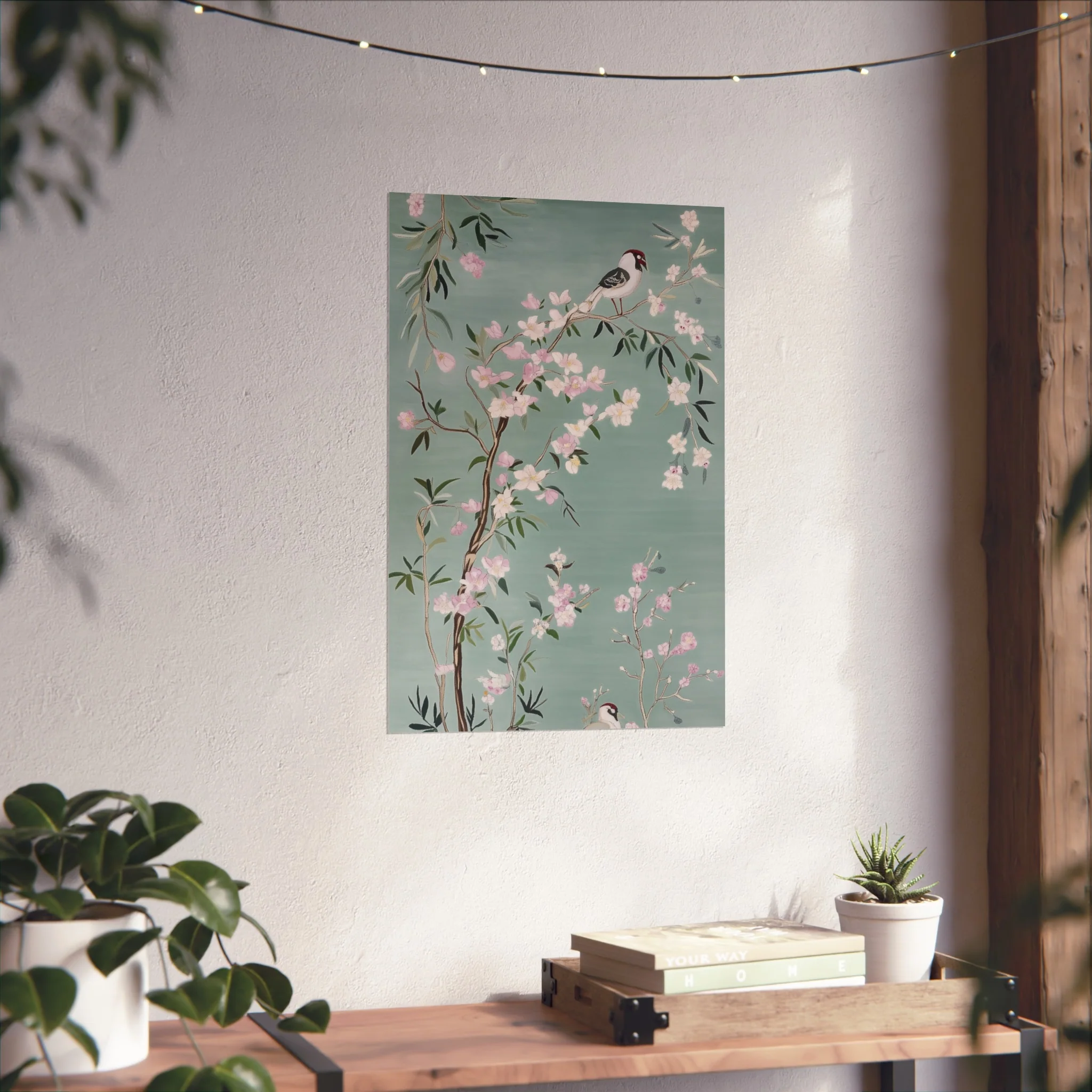 Green Chinoiserie Birds and Pink Cherry Blossom Fine Art Poster - Image 34
