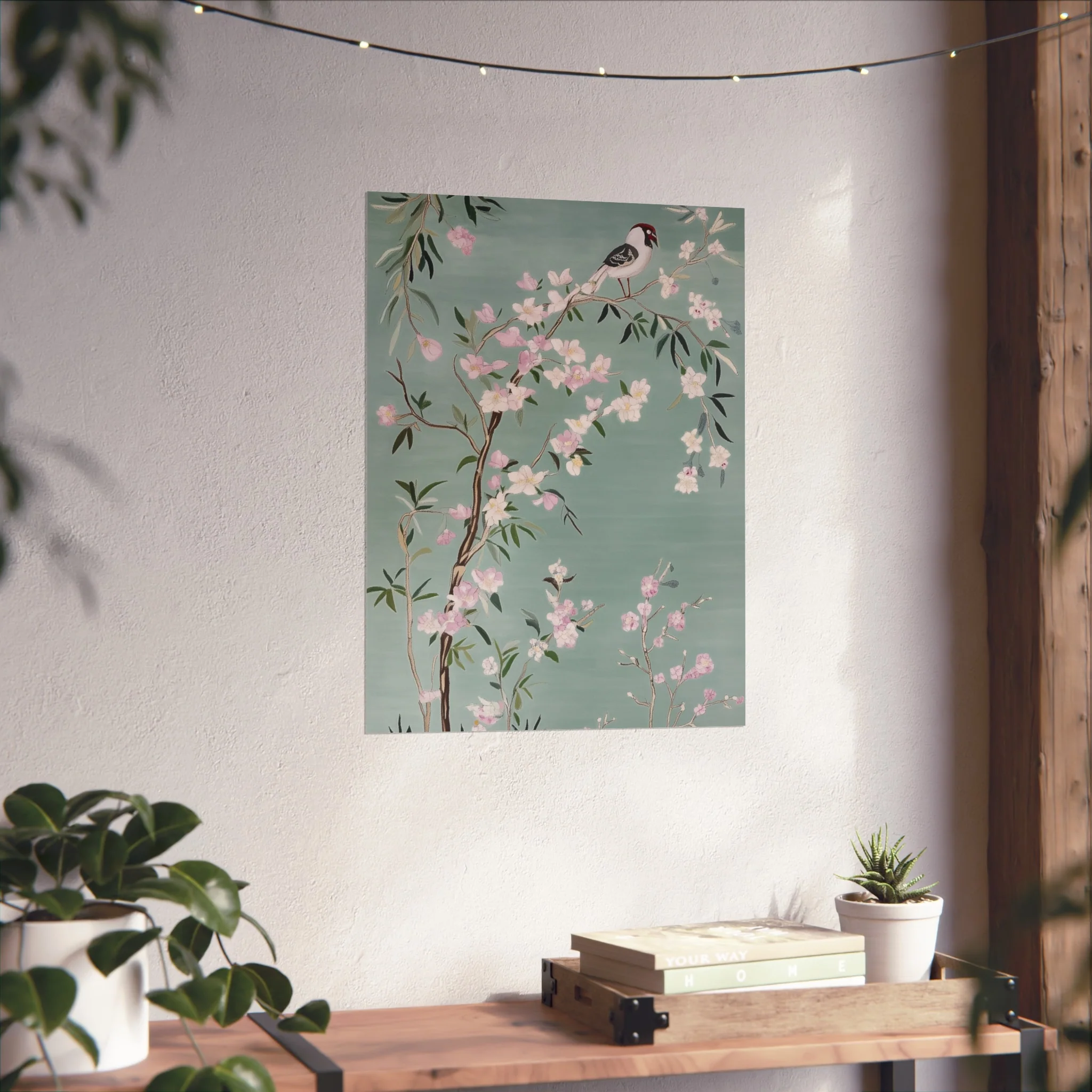 Green Chinoiserie Birds and Pink Cherry Blossom Fine Art Poster - Image 36