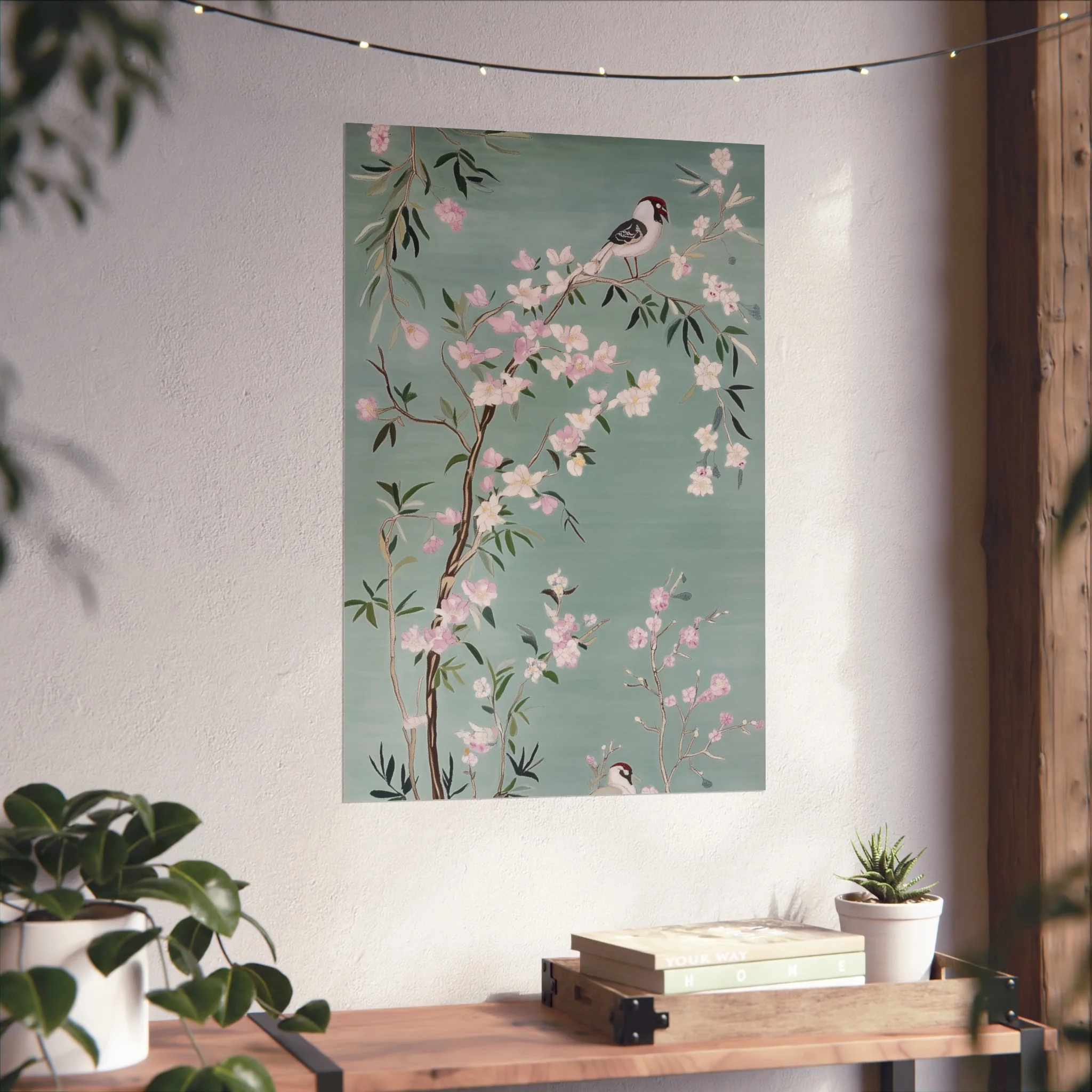 Green Chinoiserie Birds and Pink Cherry Blossom Fine Art Poster - Image 38