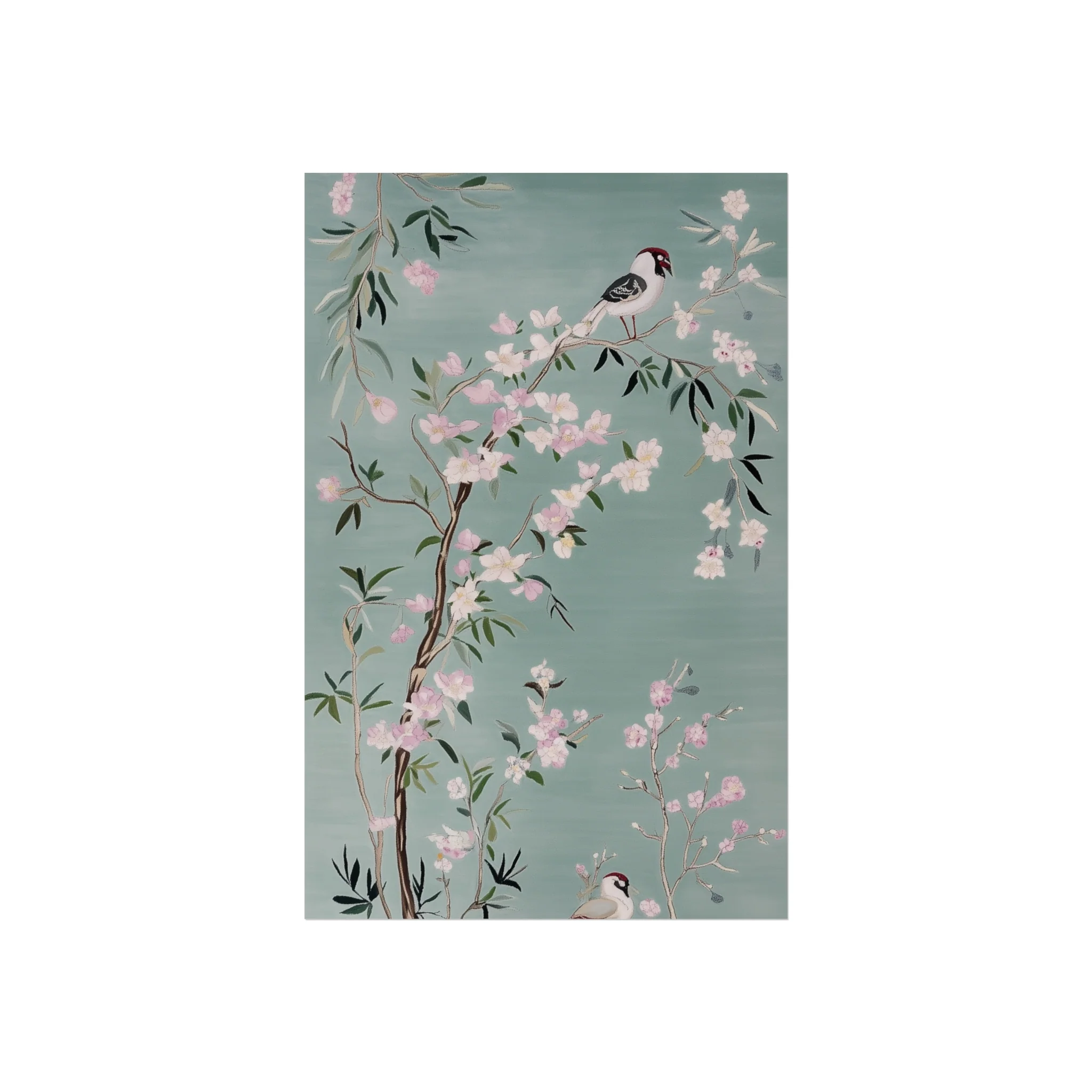Green Chinoiserie Birds and Pink Cherry Blossom Fine Art Poster - Image 5