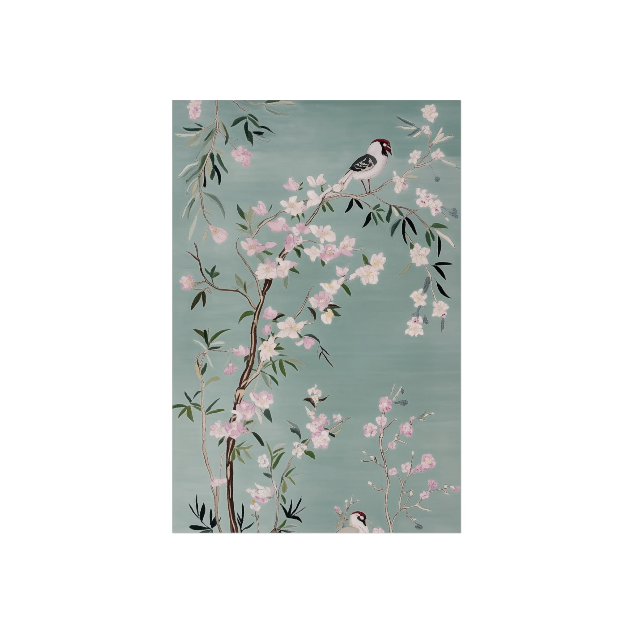 Green Chinoiserie Birds and Pink Cherry Blossom Fine Art Poster - Image 7