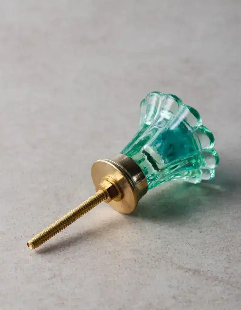 Green Crystal Glass Daisy Flower Cabinet Drawer Knobs - Image 2