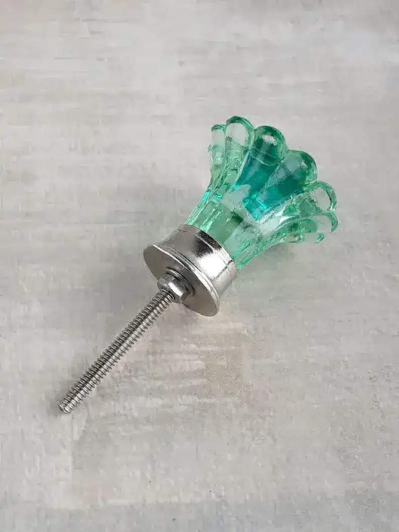 Green Crystal Glass Daisy Flower Cabinet Drawer Knobs - Image 3