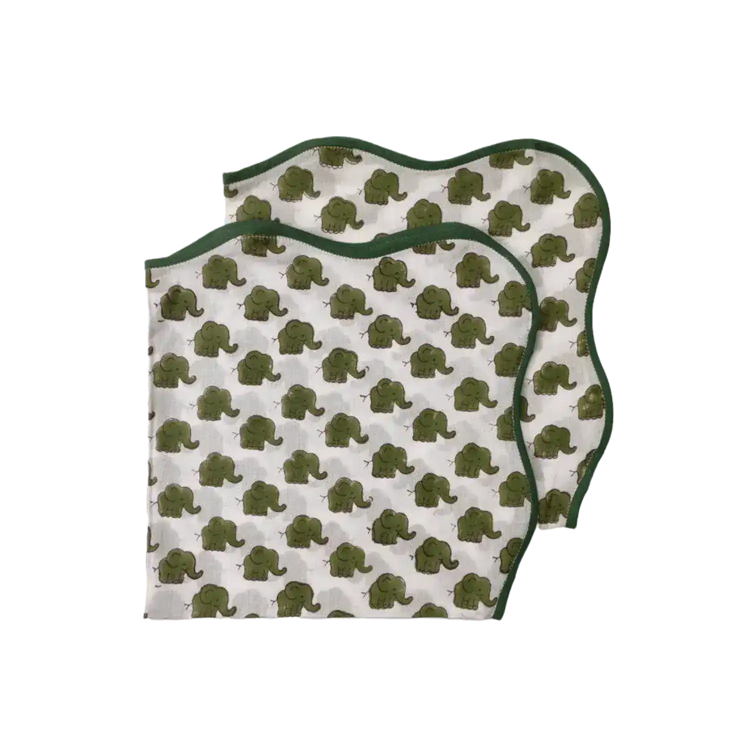 Green Dinosaur Block Print Scallop Cotton Napkins - Image 2