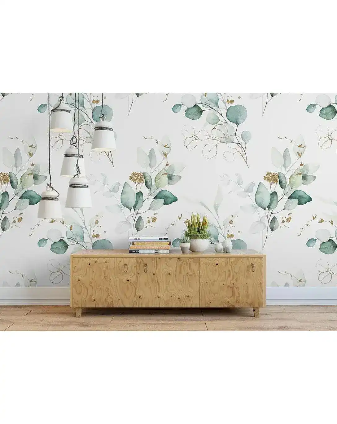 Green Eucalyptus Leaves and Branches Watercolor Botanical Wallpaper - Image 3