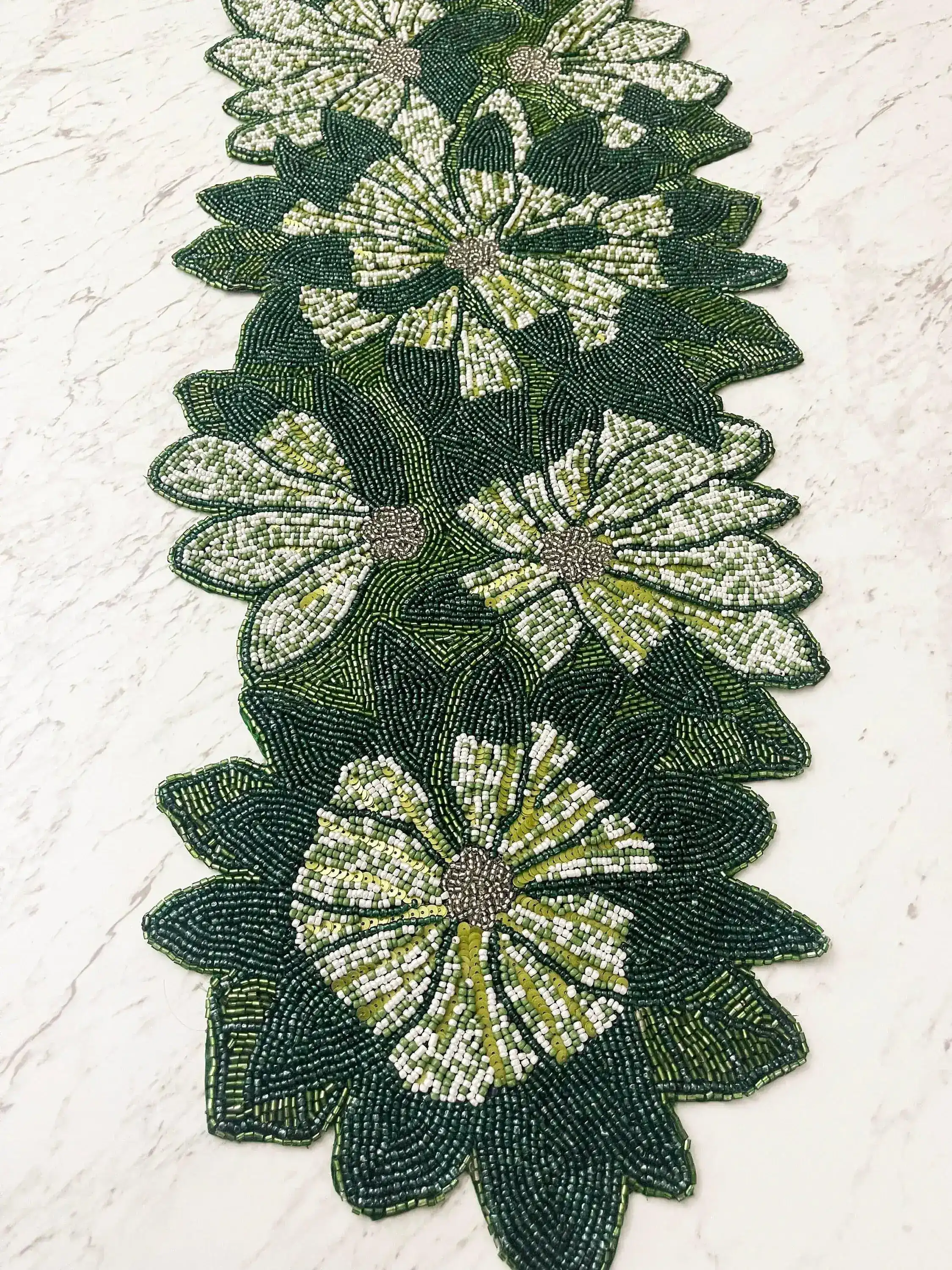 Green Floral Beaded Table Runner - Image 2