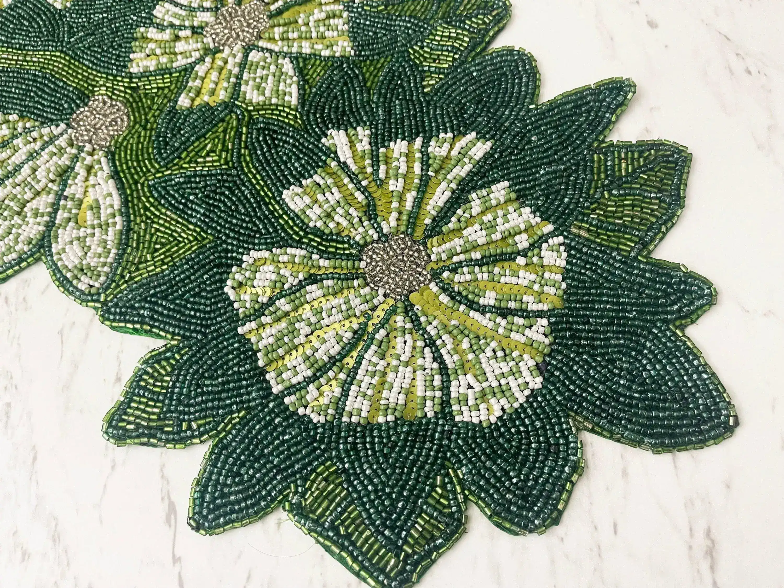 Green Floral Beaded Table Runner - Image 3