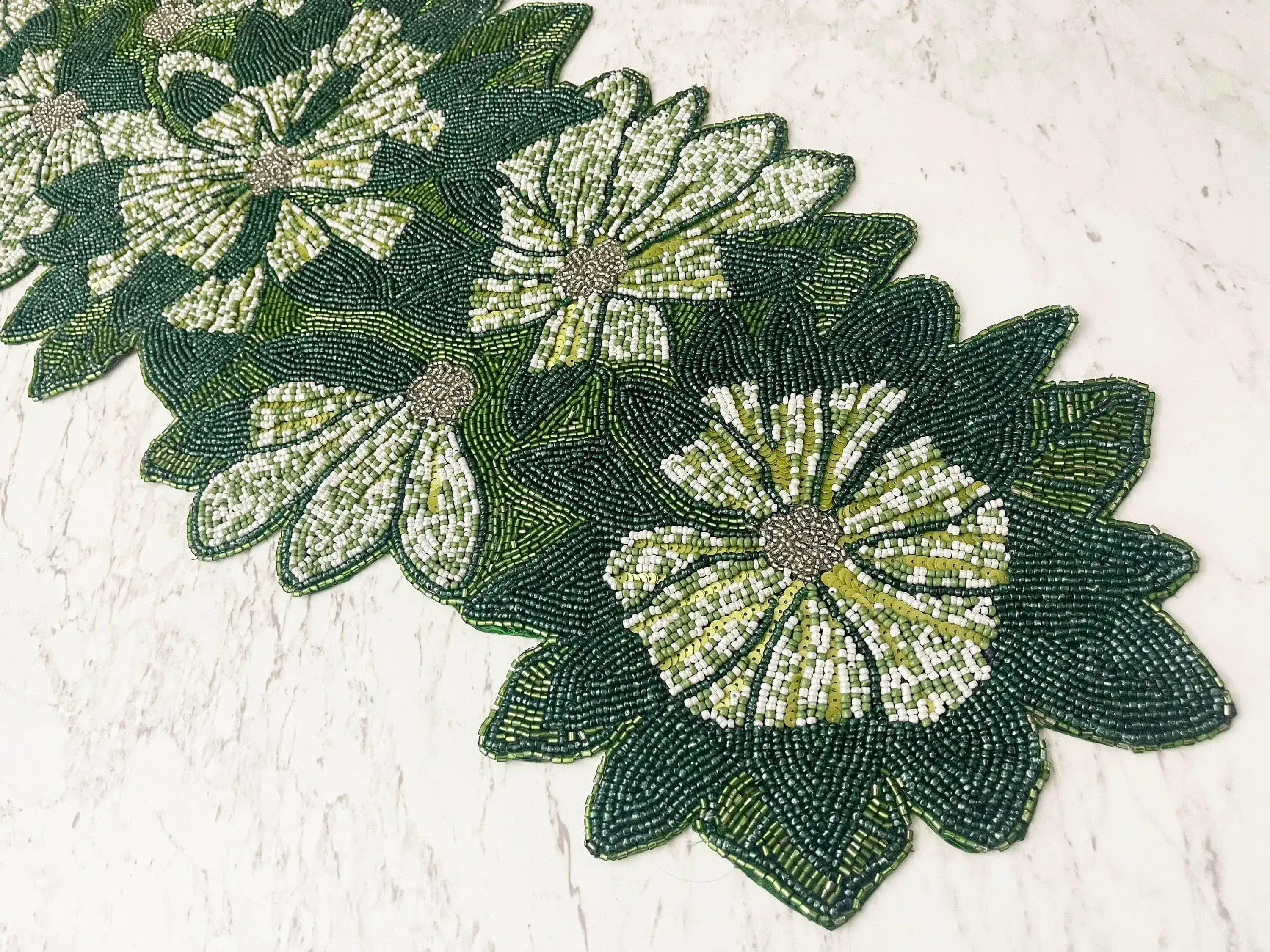 Green Floral Beaded Table Runner - Image 4