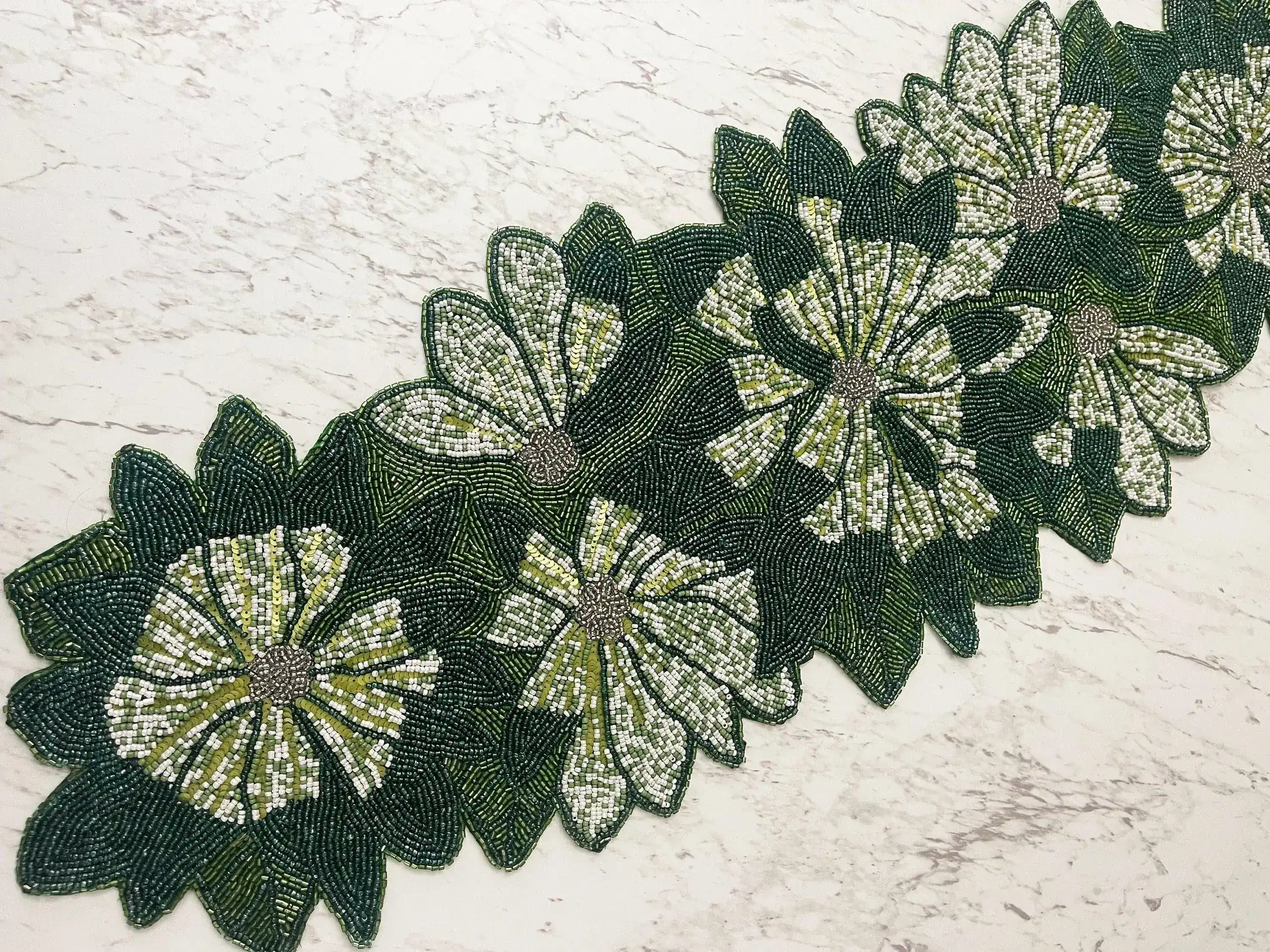 Green Floral Beaded Table Runner - Image 5