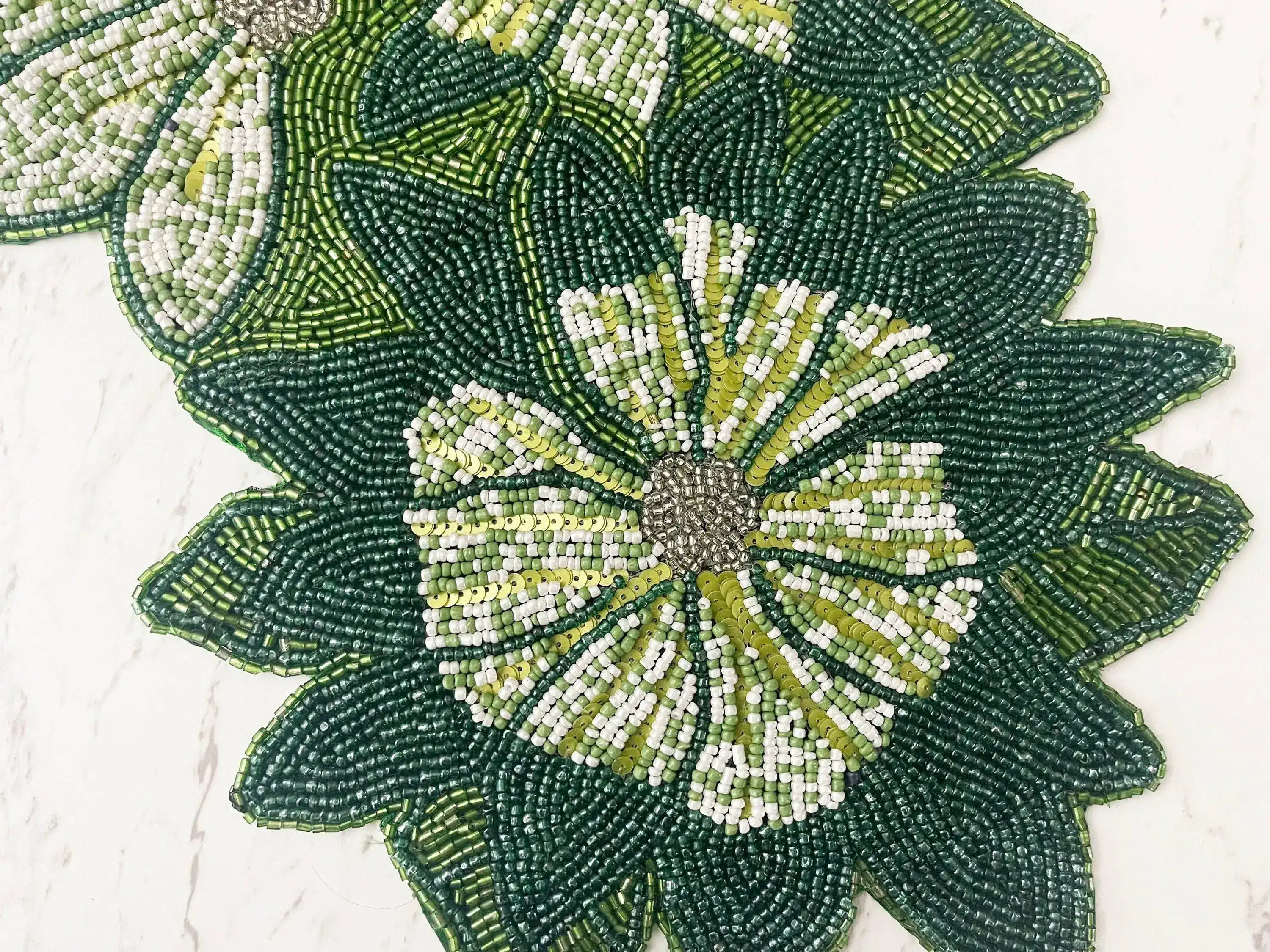 Green Floral Beaded Table Runner - Image 6