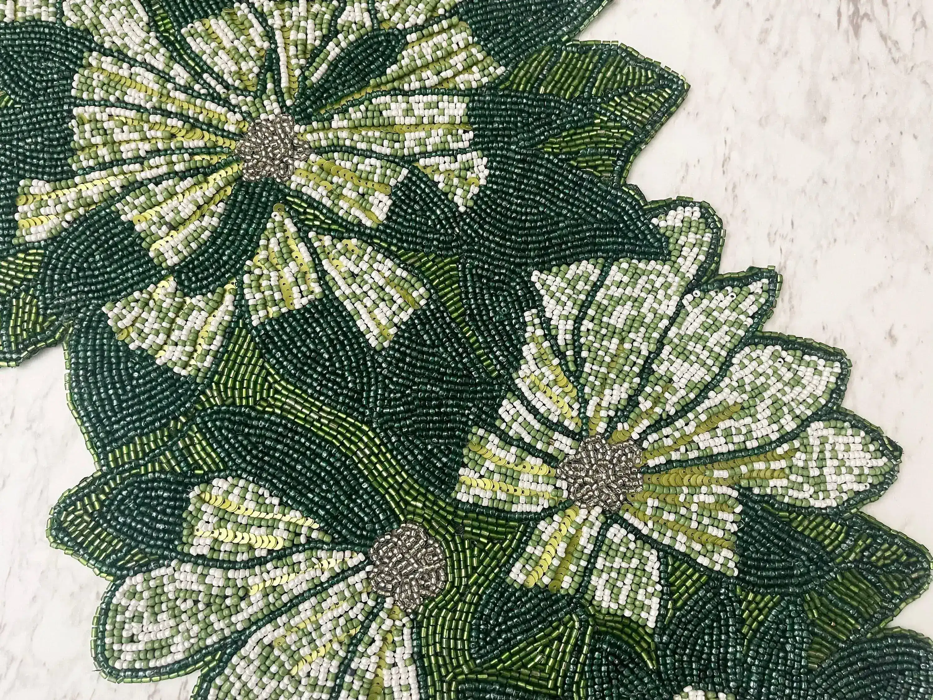 Green Floral Beaded Table Runner - Image 7