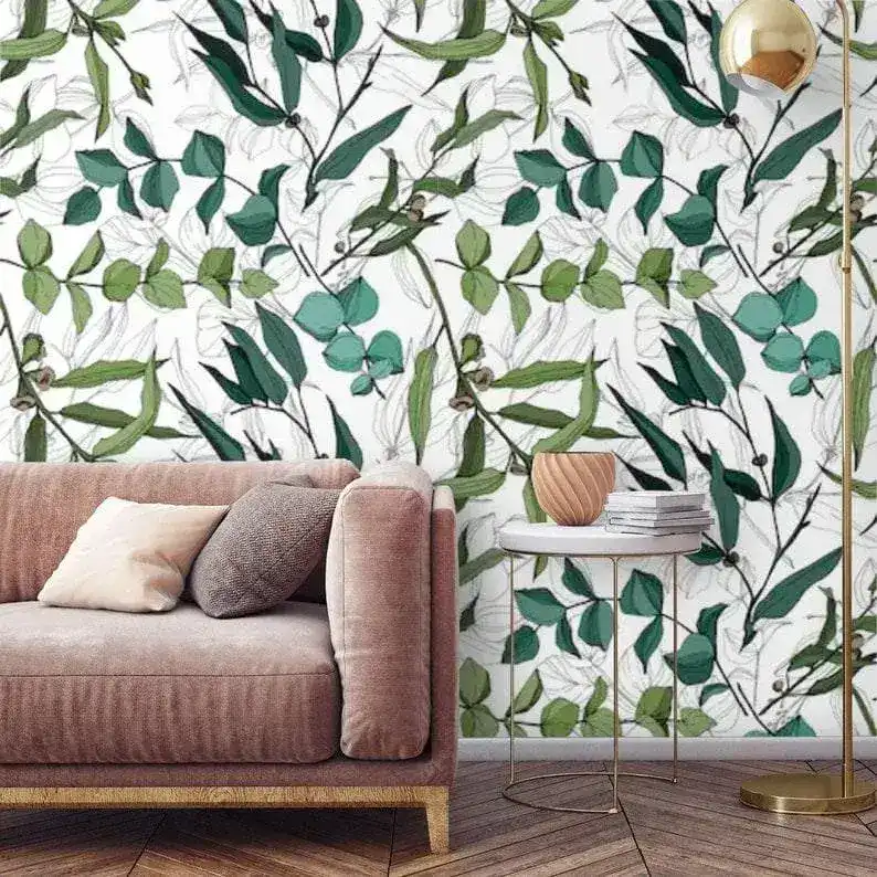 Green Leaves Botanical Watercolor Wallpaper - Image 3