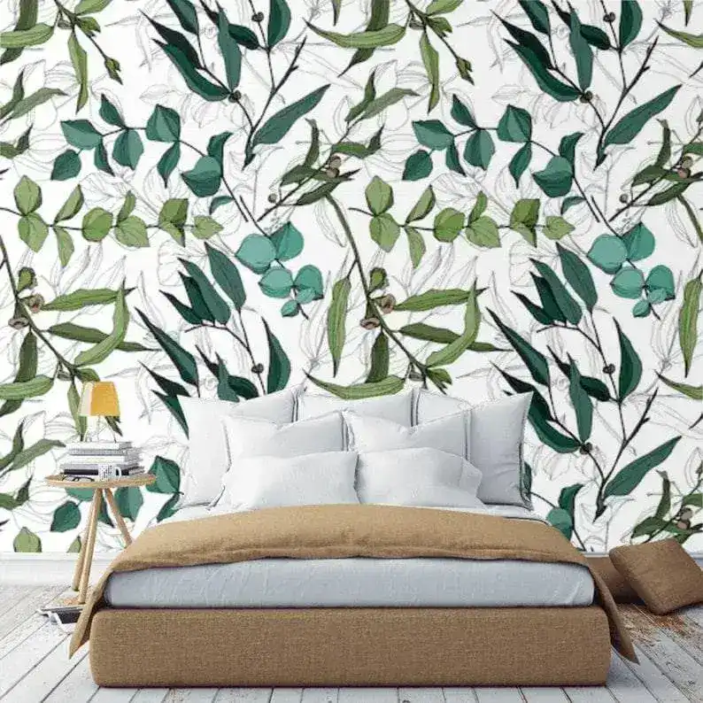 Green Leaves Botanical Watercolor Wallpaper - Image 4