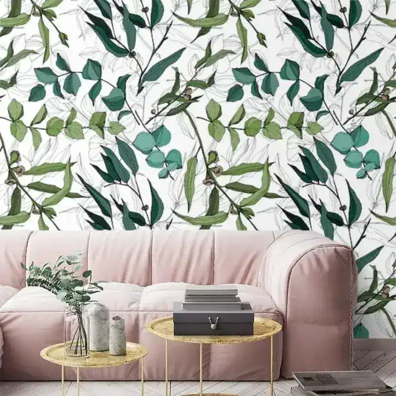 Green Leaves Botanical Watercolor Wallpaper - Image 5