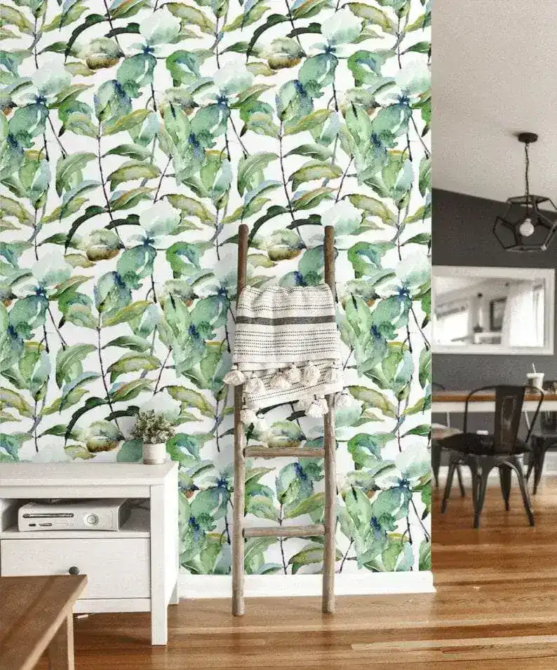 Green Leaves Watercolor Botanical Wallpaper - Image 4