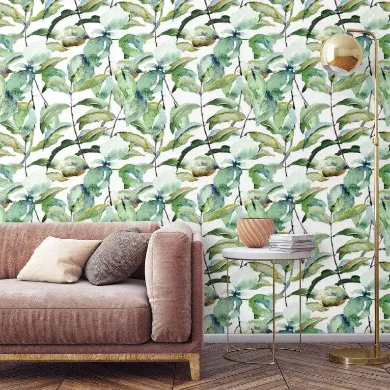 Green Leaves Watercolor Botanical Wallpaper - Image 5