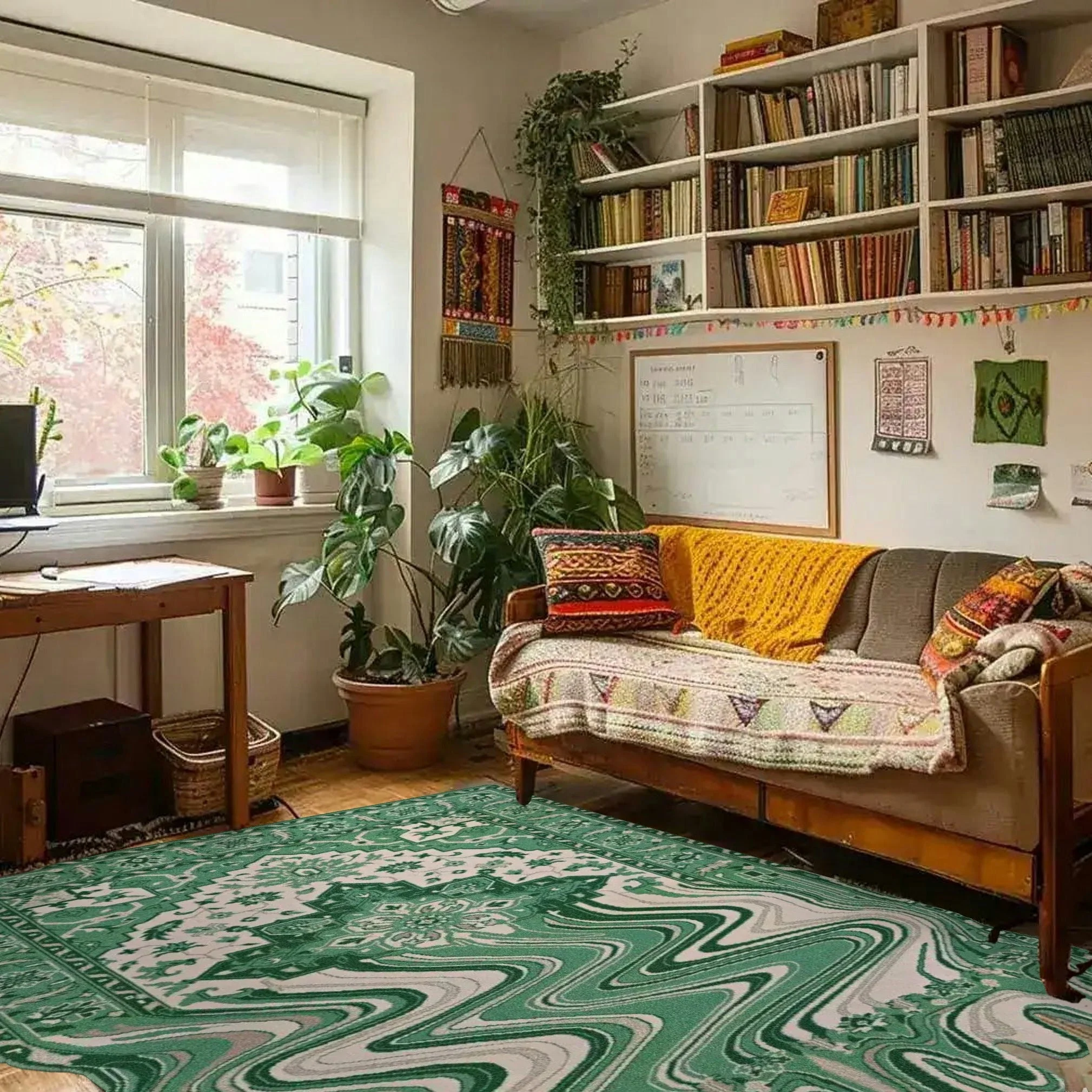 Green Melting Traditional Persian Hand Tufted Wool Rug - Image 2