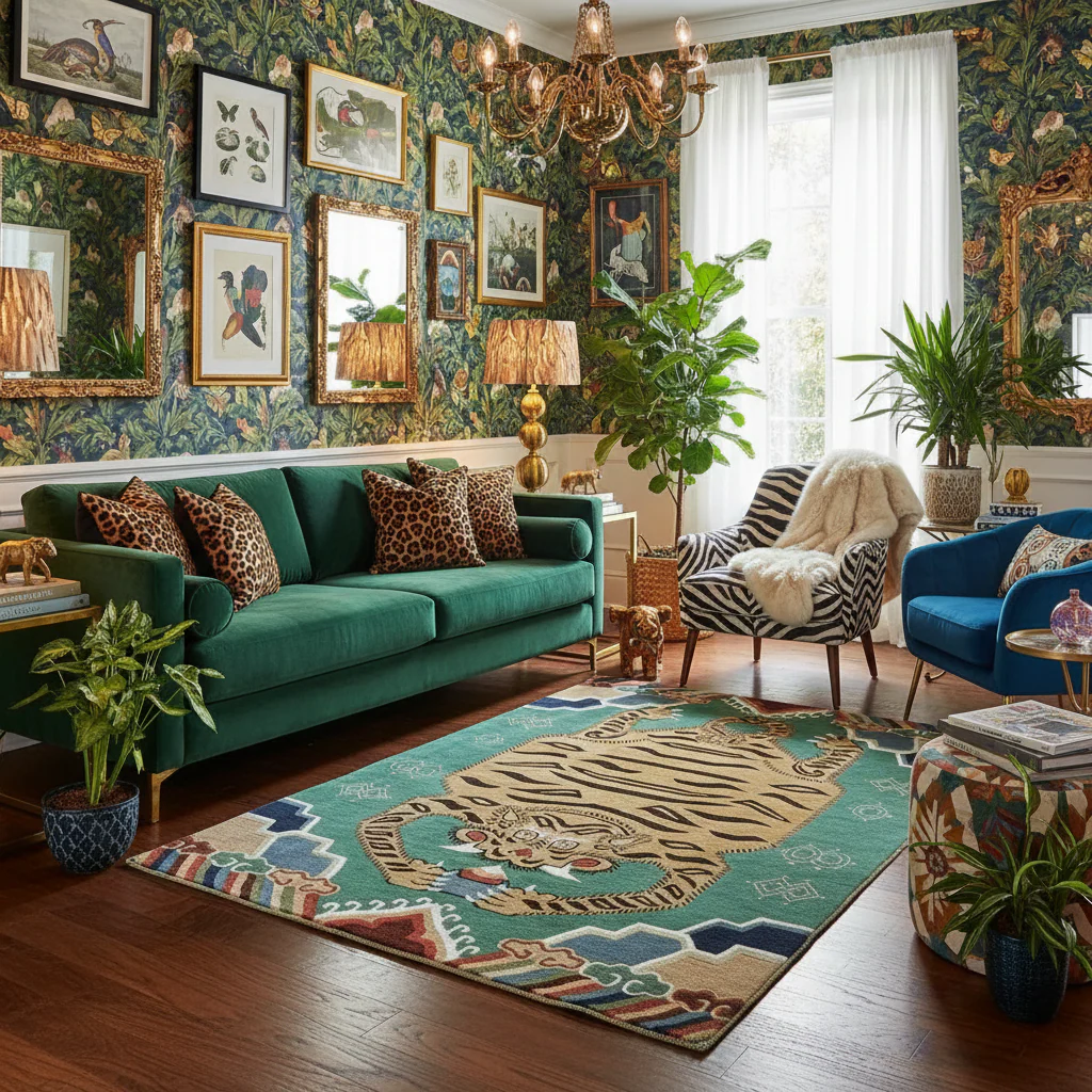 Green Oriental Tiger Hand Tufted Wool Rug - Image 3