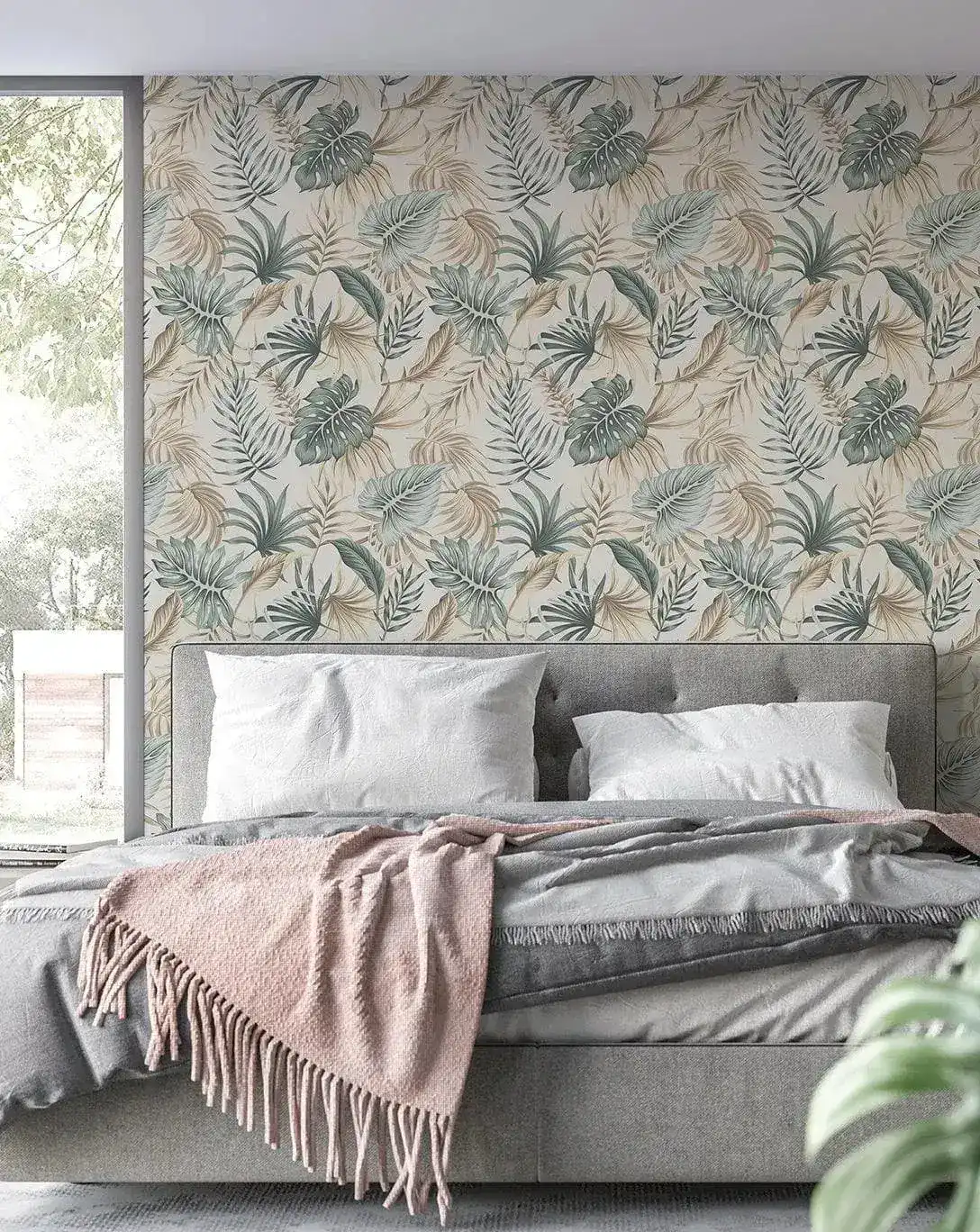 Green Palm Leaves Tropical Boho Watercolor Wallpaper - Image 4