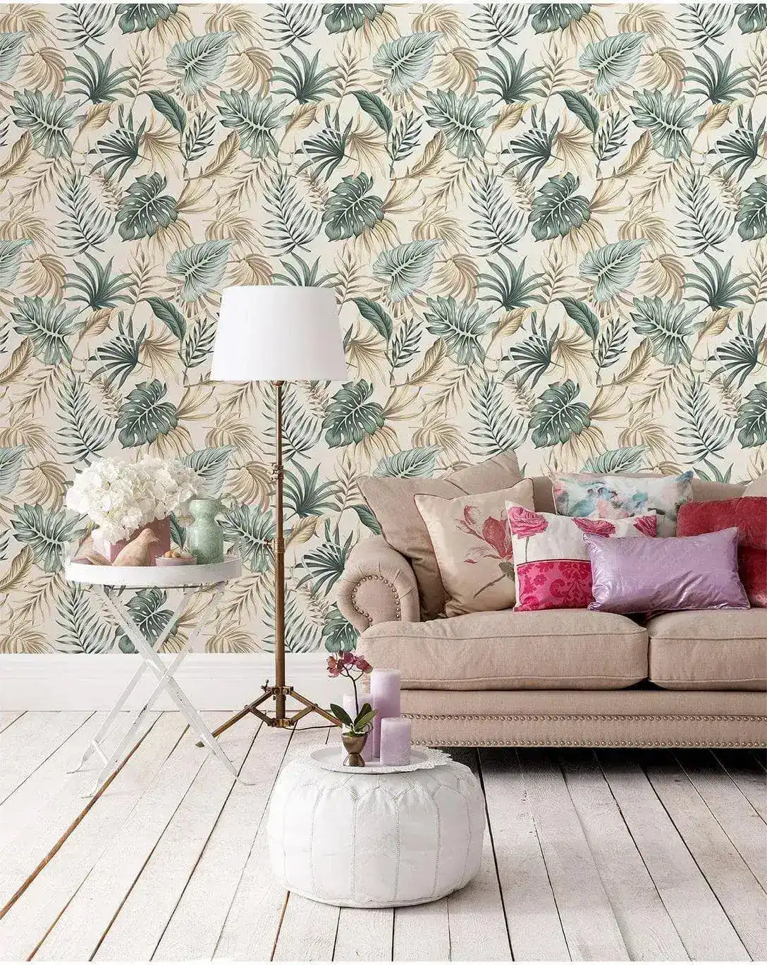 Green Palm Leaves Tropical Boho Watercolor Wallpaper - Image 6