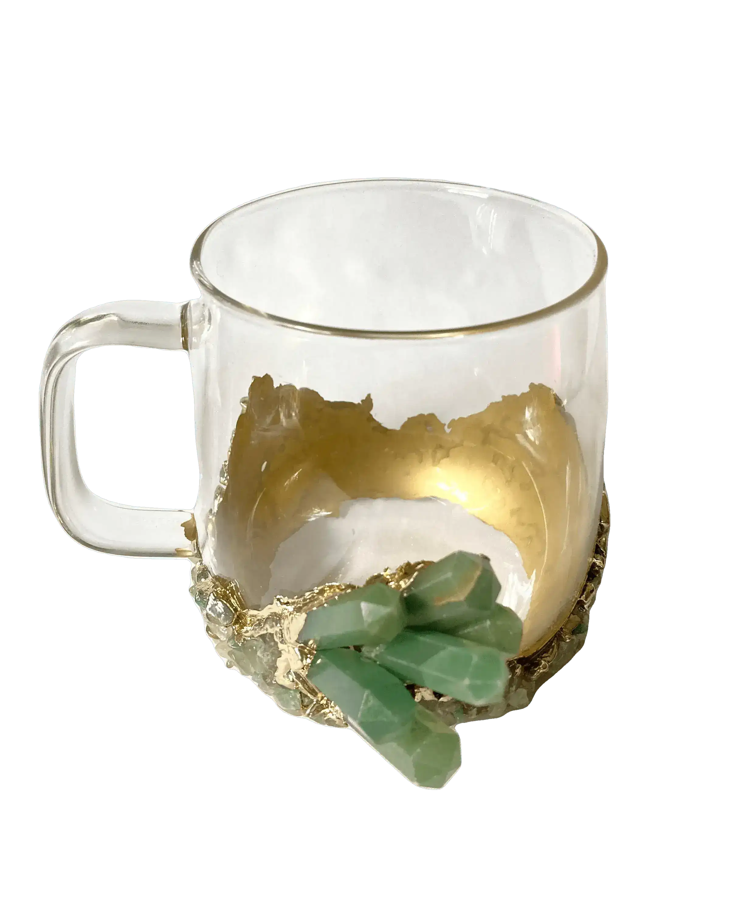 Green Quartz Glass Coffee Mug with Handle - Set of 2