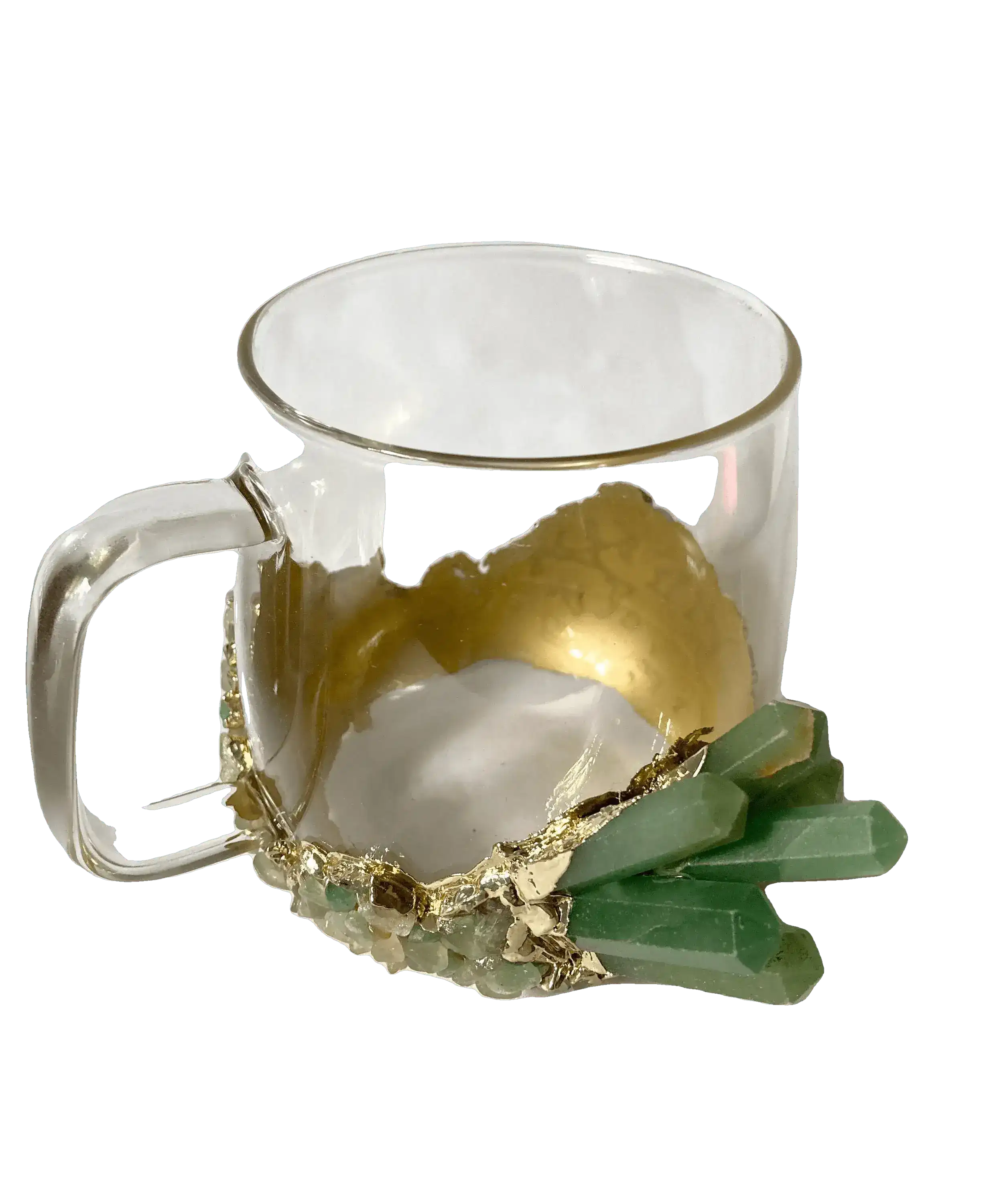 Green Quartz Glass Coffee Mug with Handle - Set of 2 - Image 3