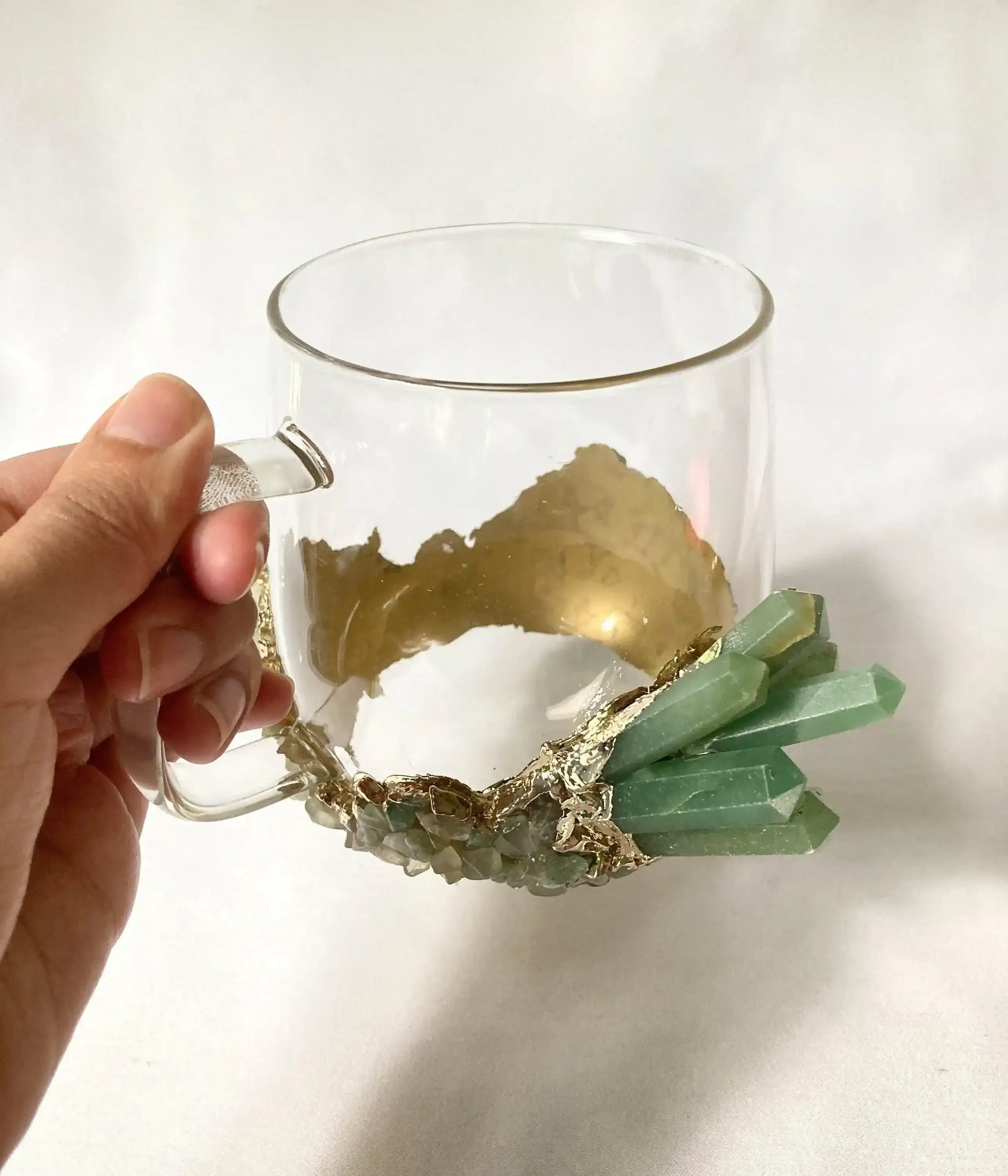 Green Quartz Glass Coffee Mug with Handle - Set of 2 - Image 4