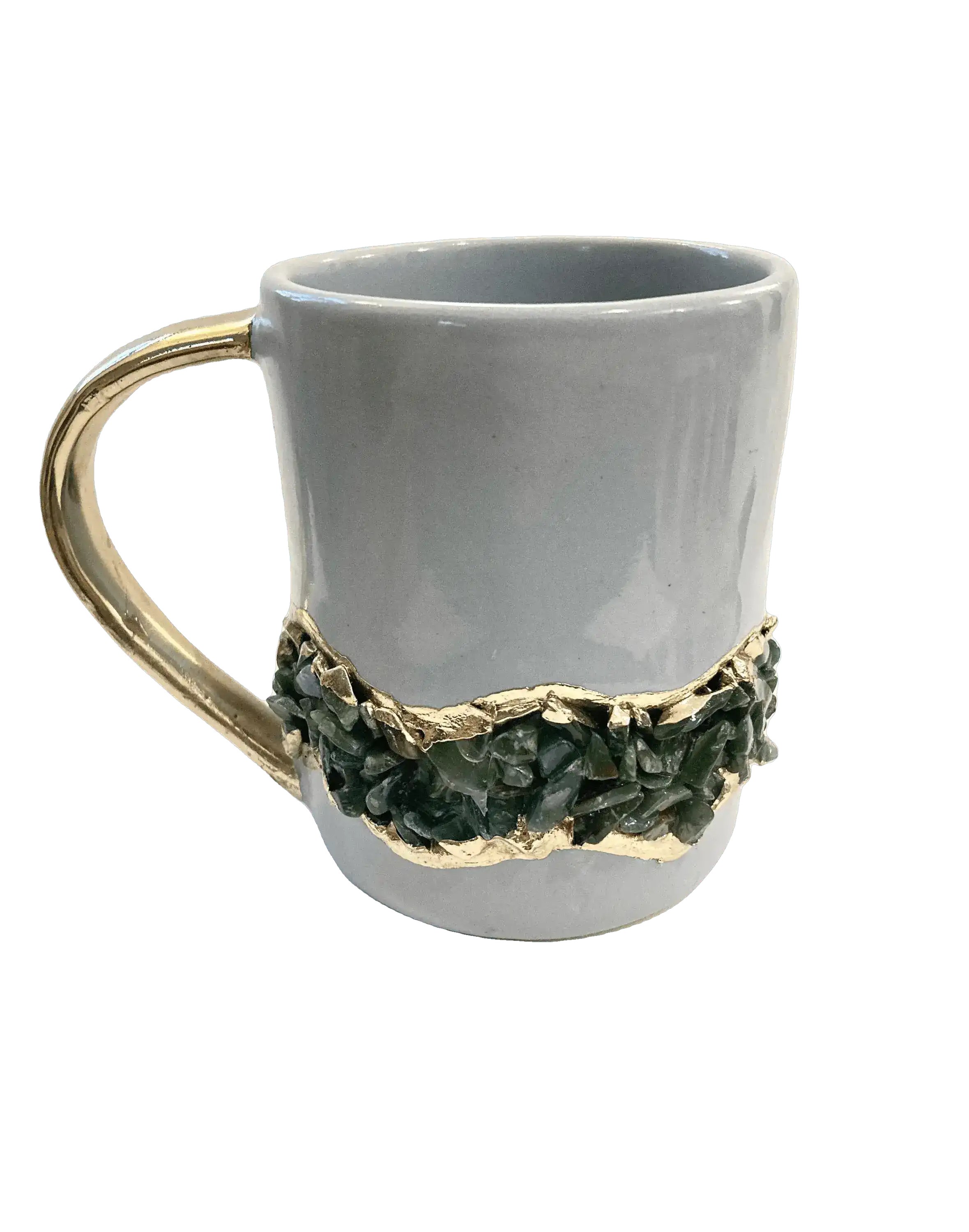 Green Quartz Marbled Gray Ceramic Coffee Mug with Gold Handle - Set of 2 - Image 2