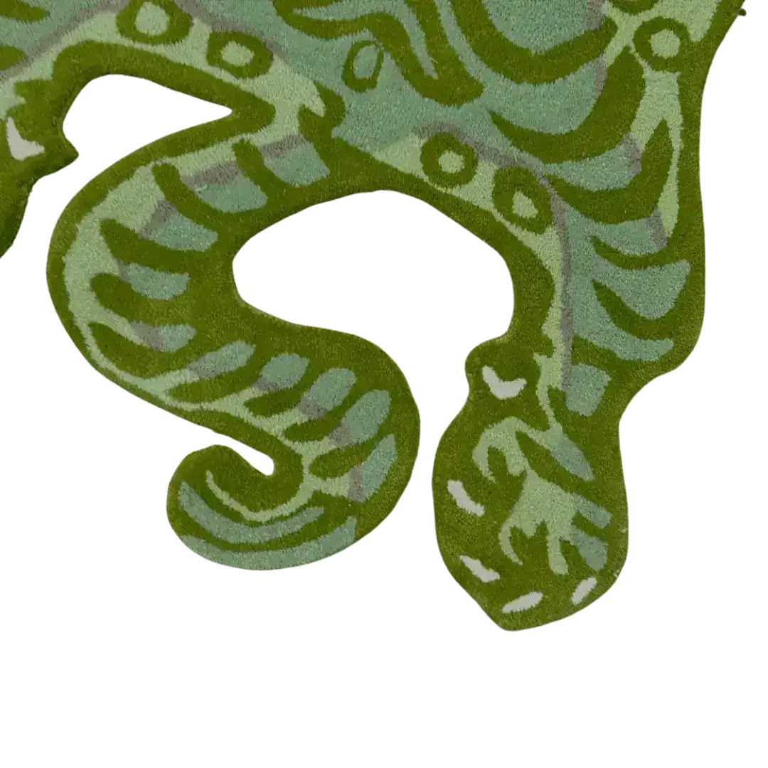 Green Tibetan Tiger Accent Wool Rug - Image 4