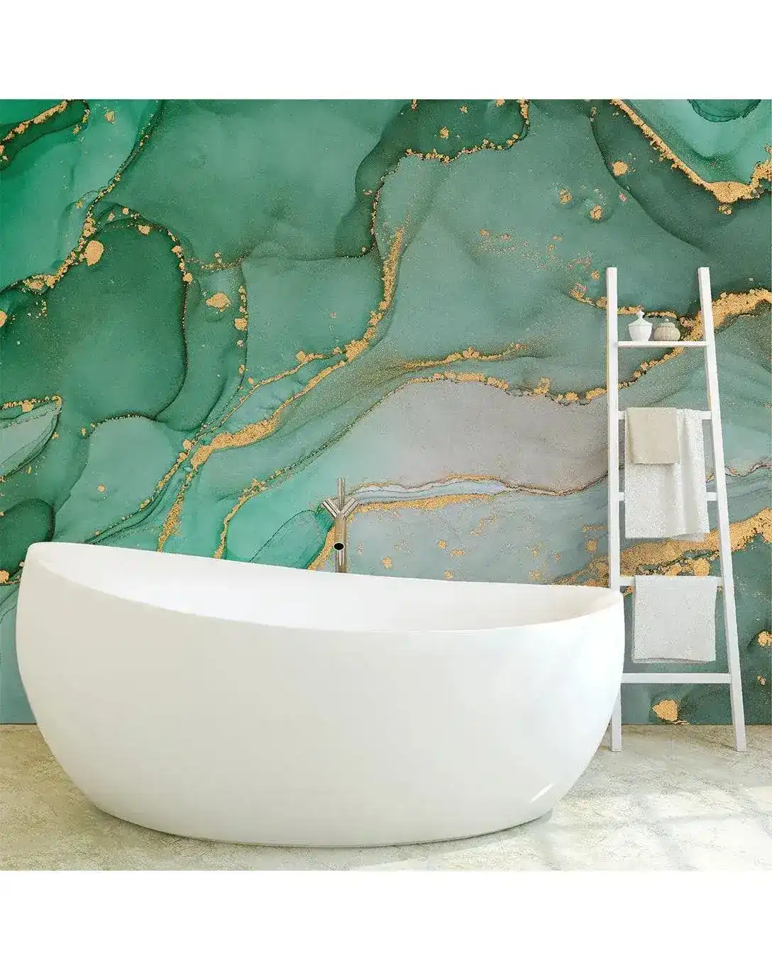 Green Watercolor Abstract Marble Alcohol Ink Paint Wall Mural - Image 3