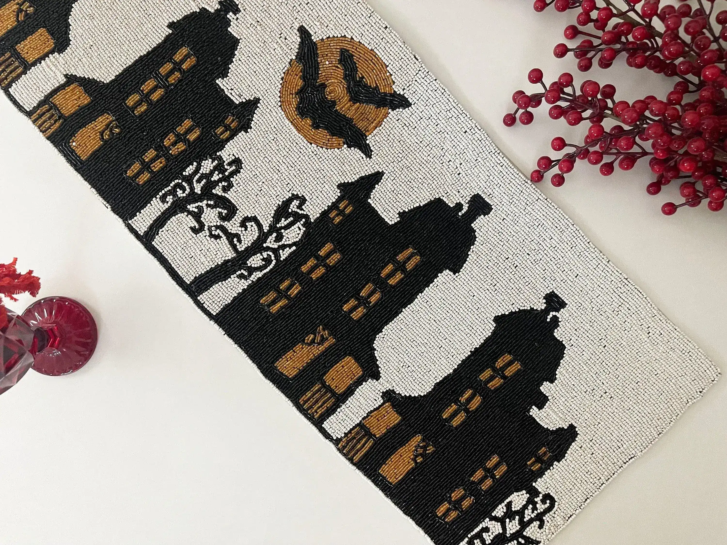 Halloween Night Beaded Table Runner Black/Orange - Image 3