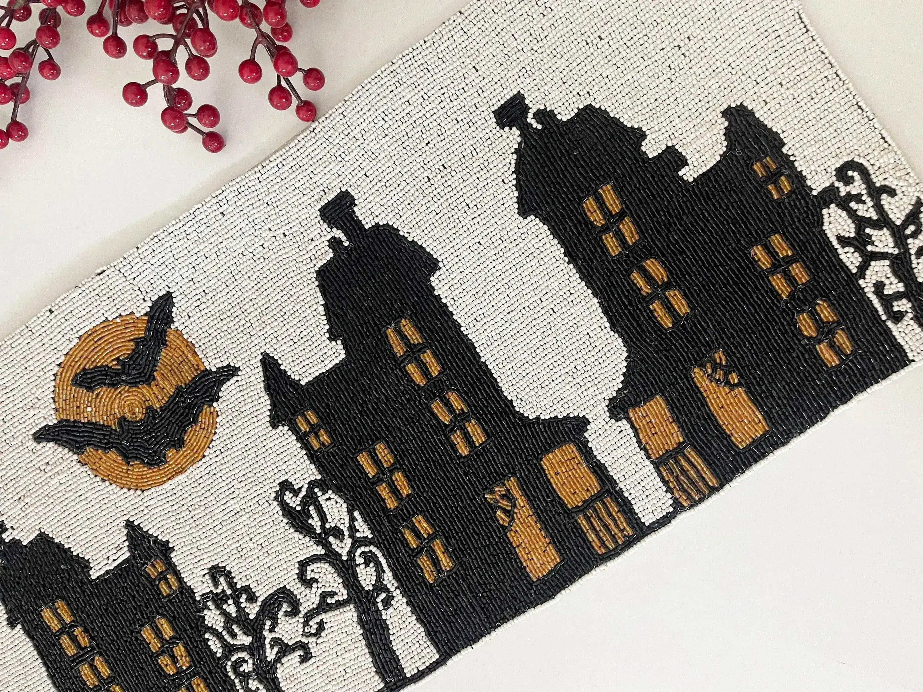 Halloween Night Beaded Table Runner Black/Orange - Image 4