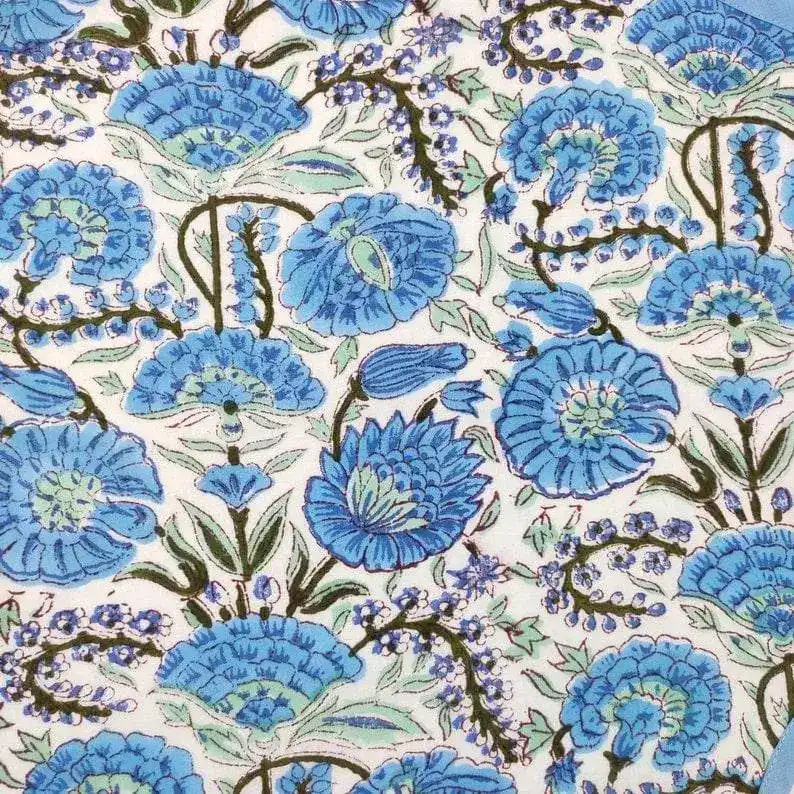 Hand-Block Light Blue Flower Scallop Cotton Napkins, Set of 4 - Image 4