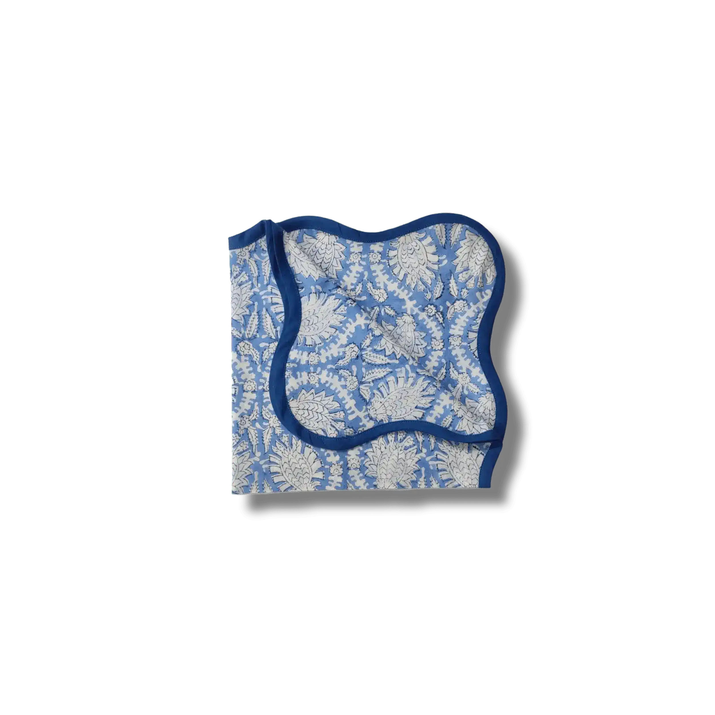 Hand Block Print Blue Wave Scallop Cotton Napkin Set of 4 - Image 5