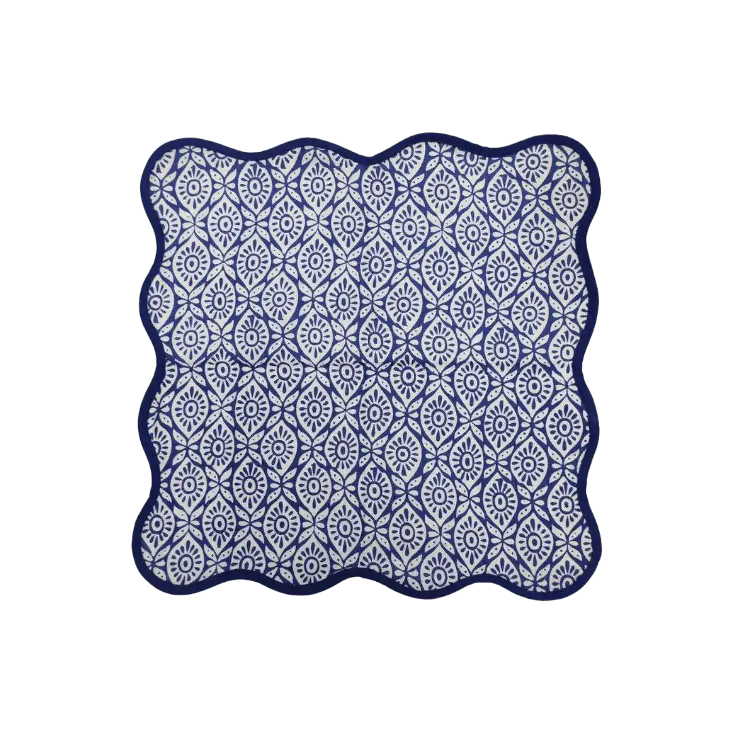 Hand Block Printed Eyelet Blue Cotton Napkin Set - Image 3