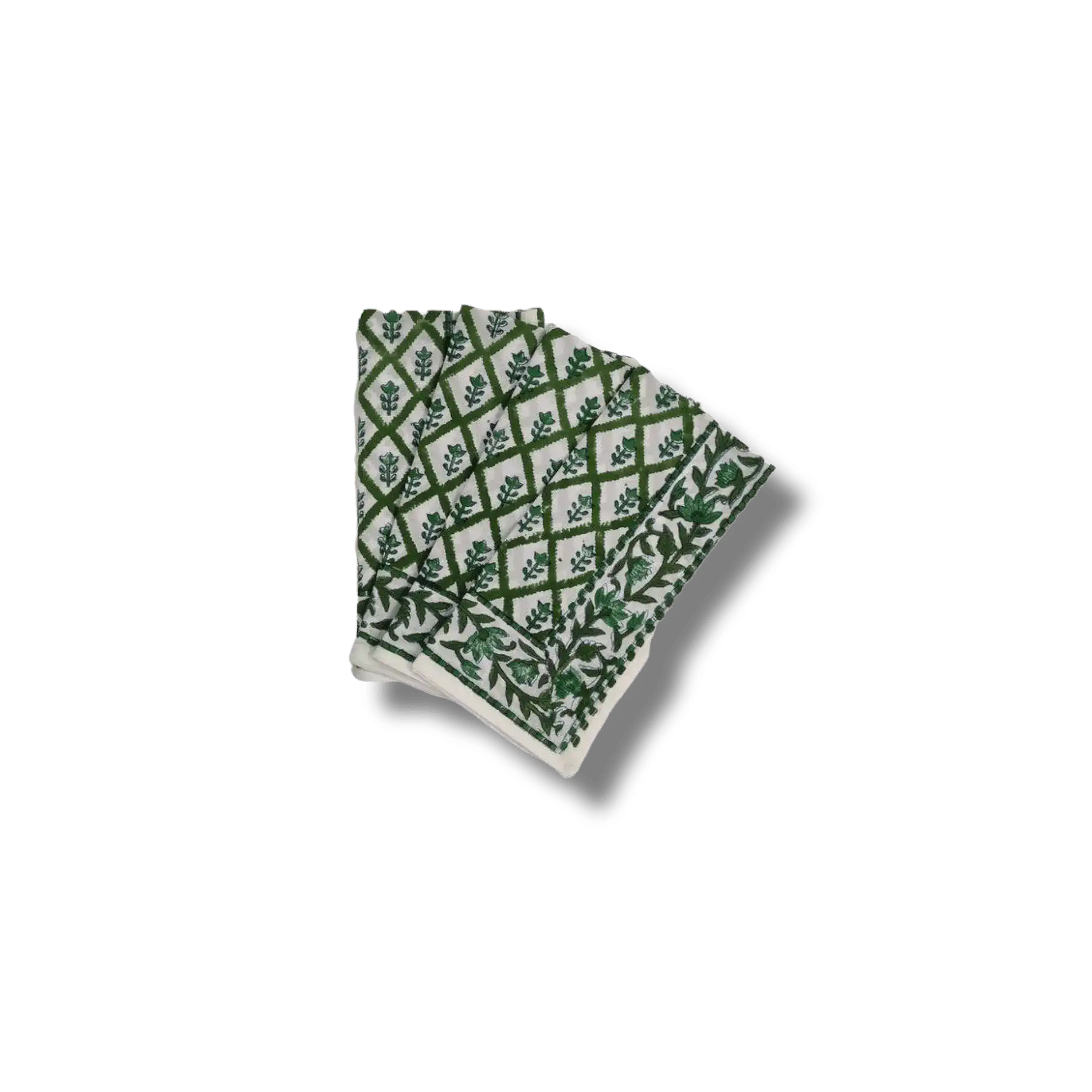 Hand Block Printed Green Trees Cotton Napkins - Image 4