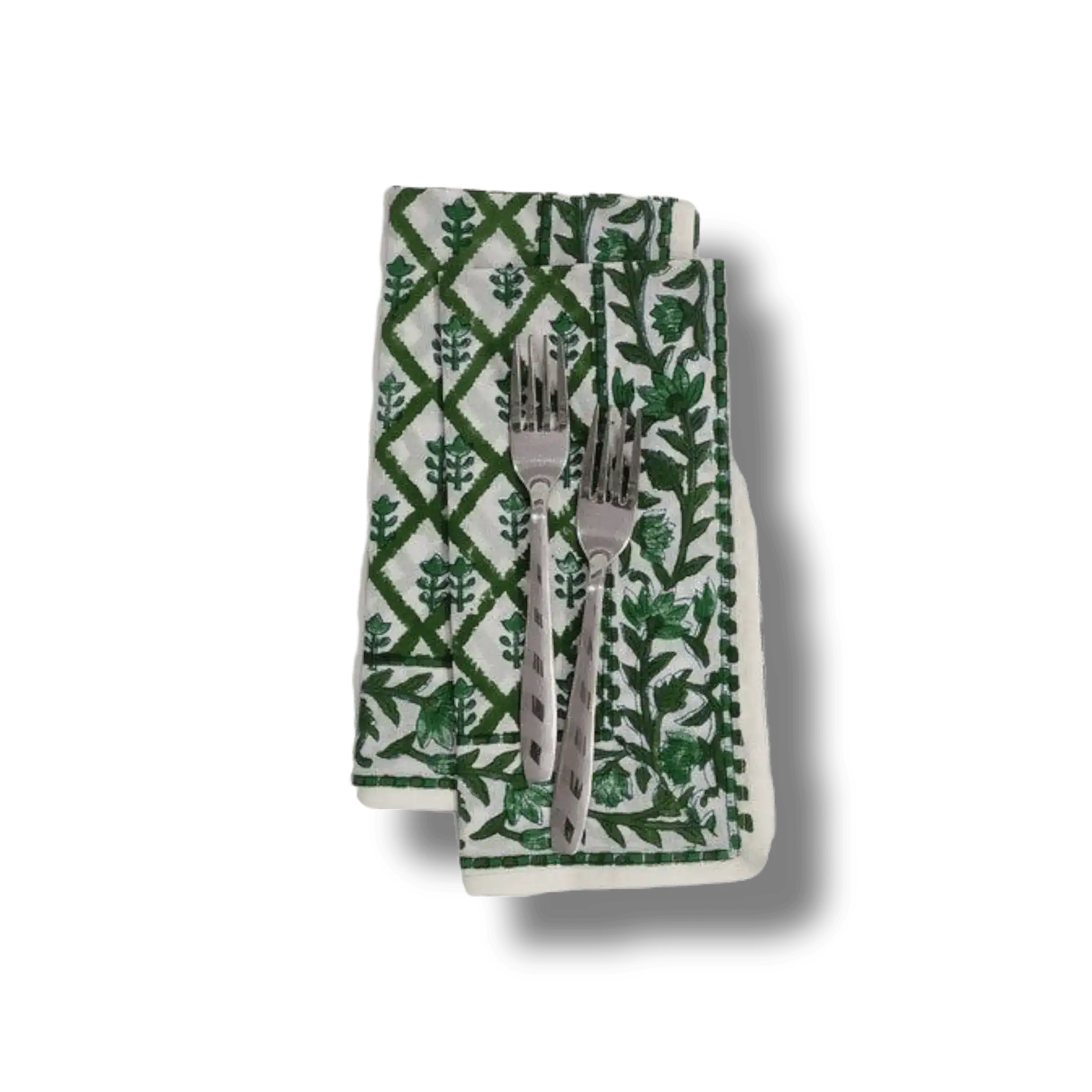 Hand Block Printed Green Trees Cotton Napkins - Image 5