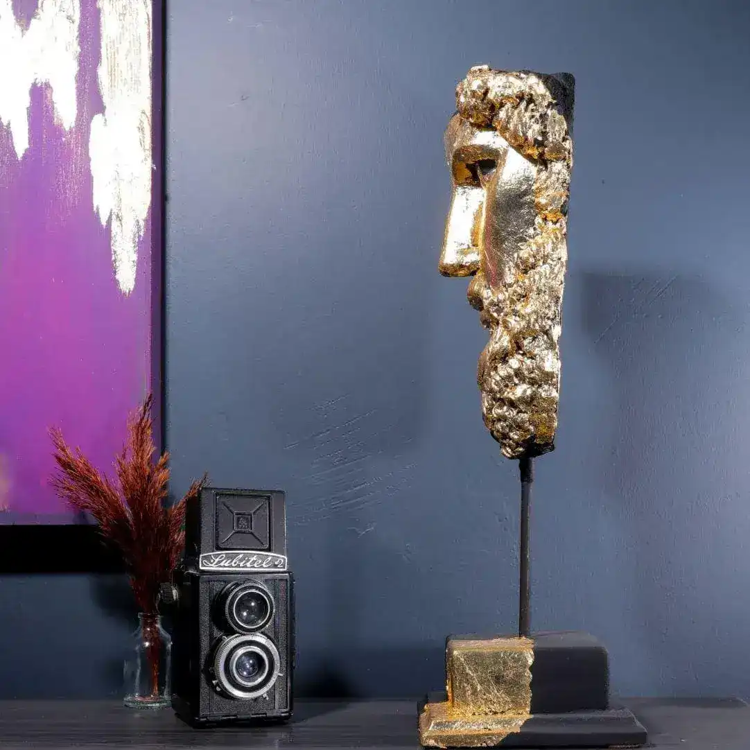 Hand Crafted Black Gold Zeus Bust Sculpture - Image 3