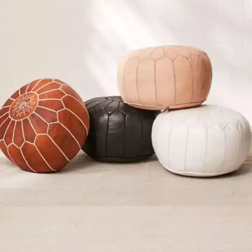 Hand Crafted Genuine Leather Moroccan Pouf Cover - Image 3
