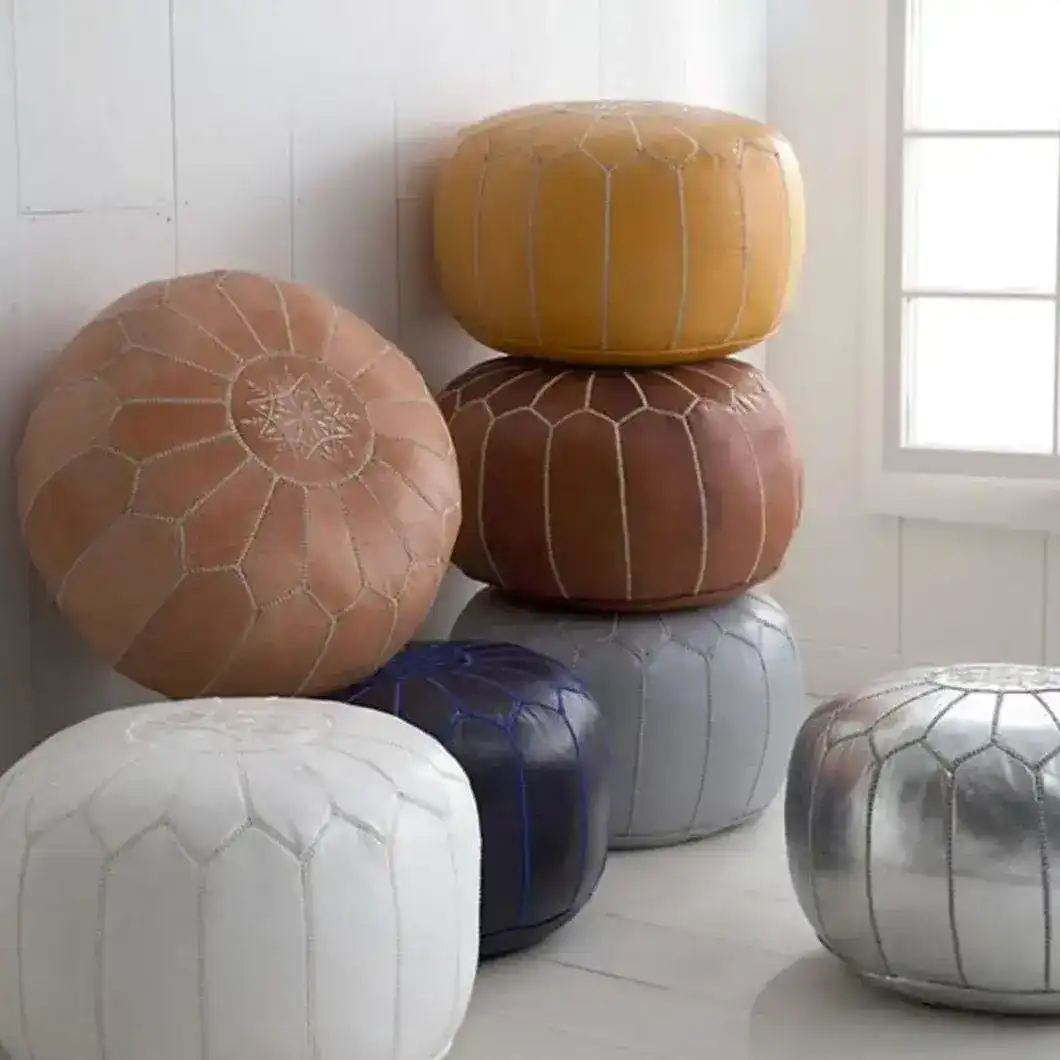Hand Crafted Genuine Leather Moroccan Pouf Cover - Image 6