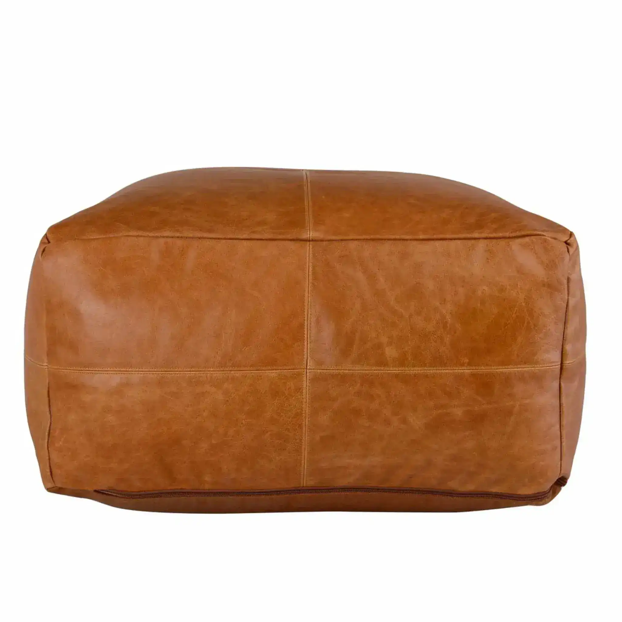 Hand-Crafted Genuine Leather Square Moroccan Pouf Cover - Image 3