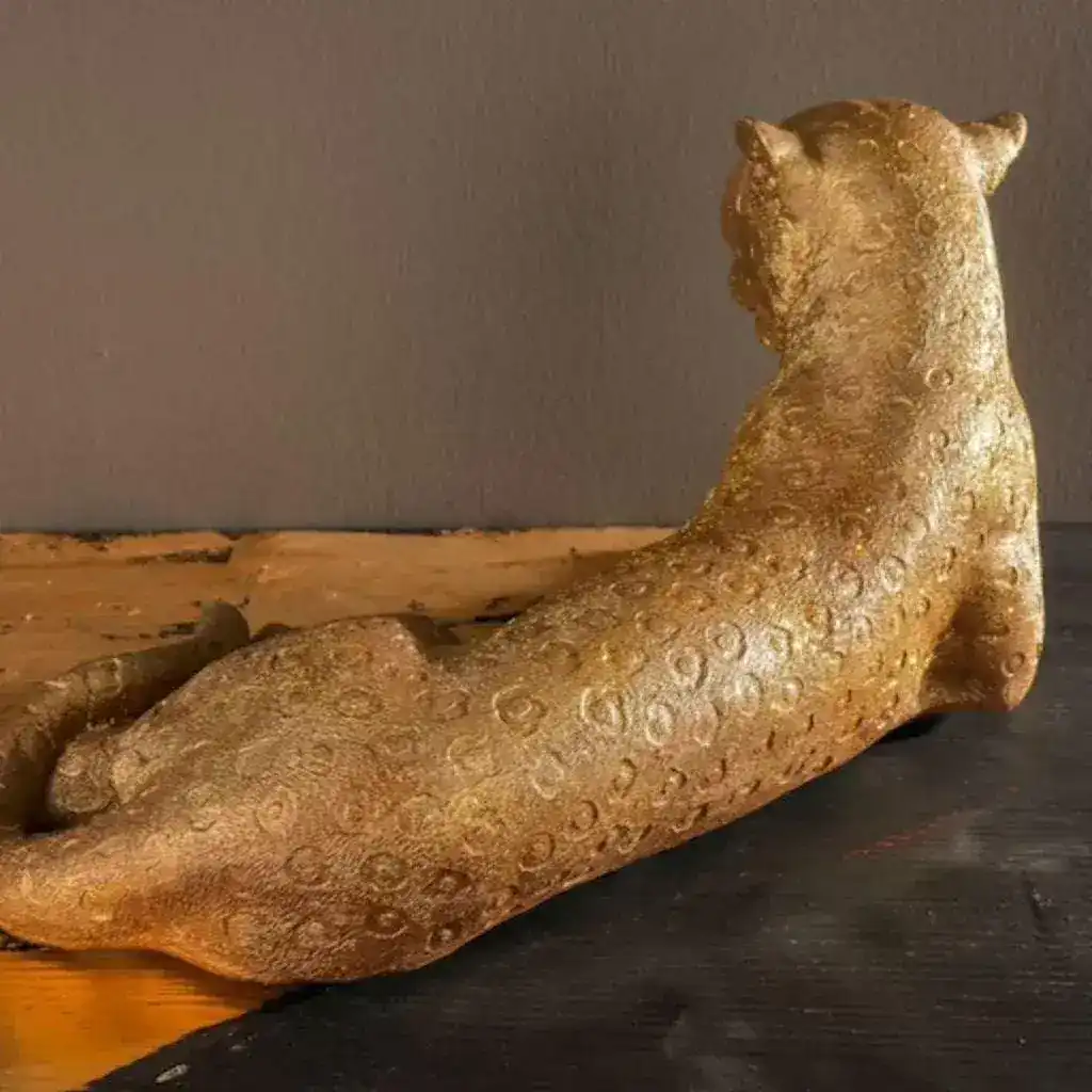 Hand Crafted Gold Lying Leopard Sculpture - Image 4