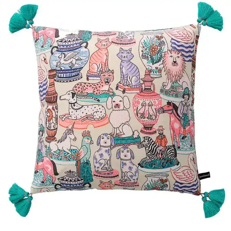 Hand-Drawn Chinoiserie Animal Inspired Pillow Cover with Tassels - Image 8