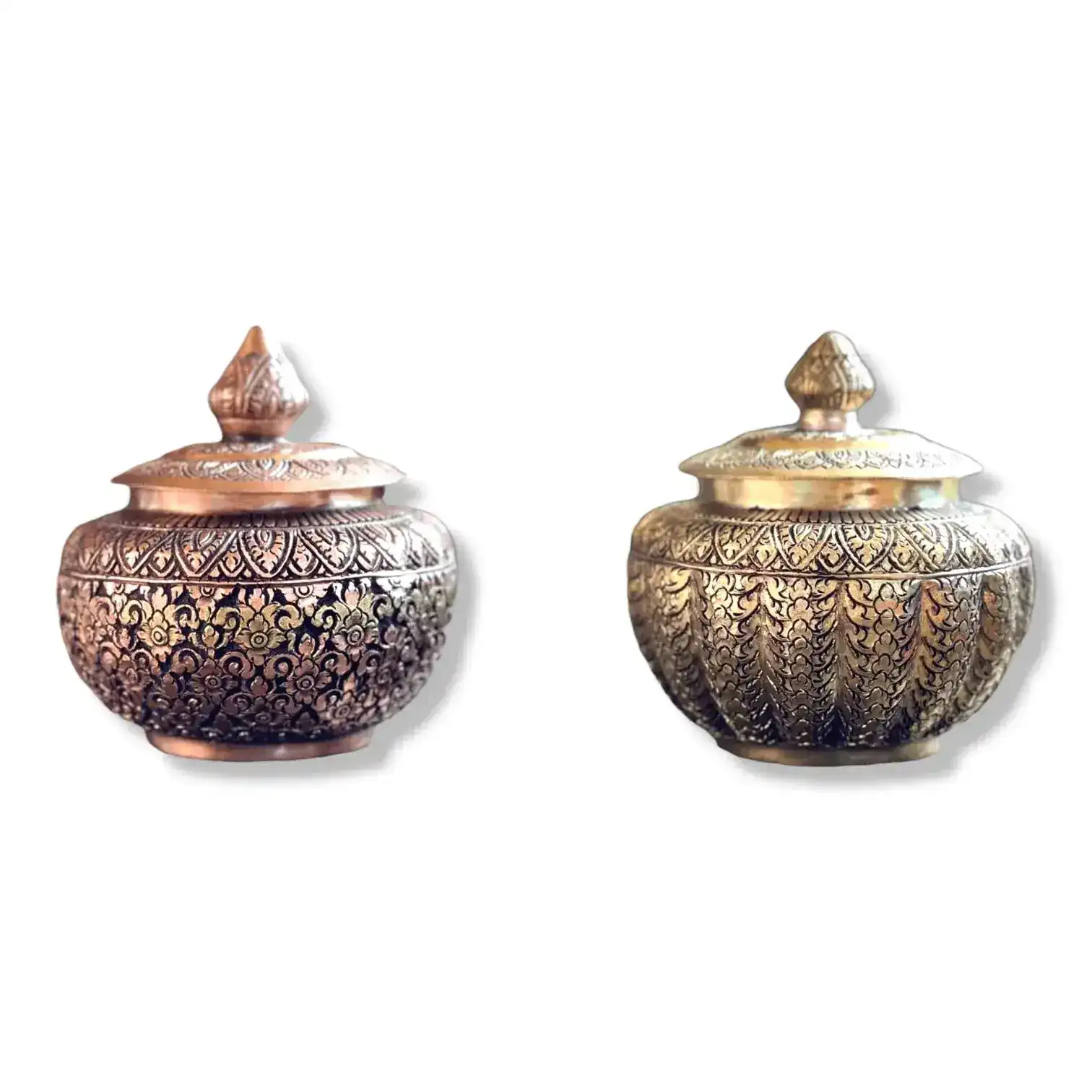 Hand Engraved Solid Brass Niello Betel Box with Lotus Lid - Image 2