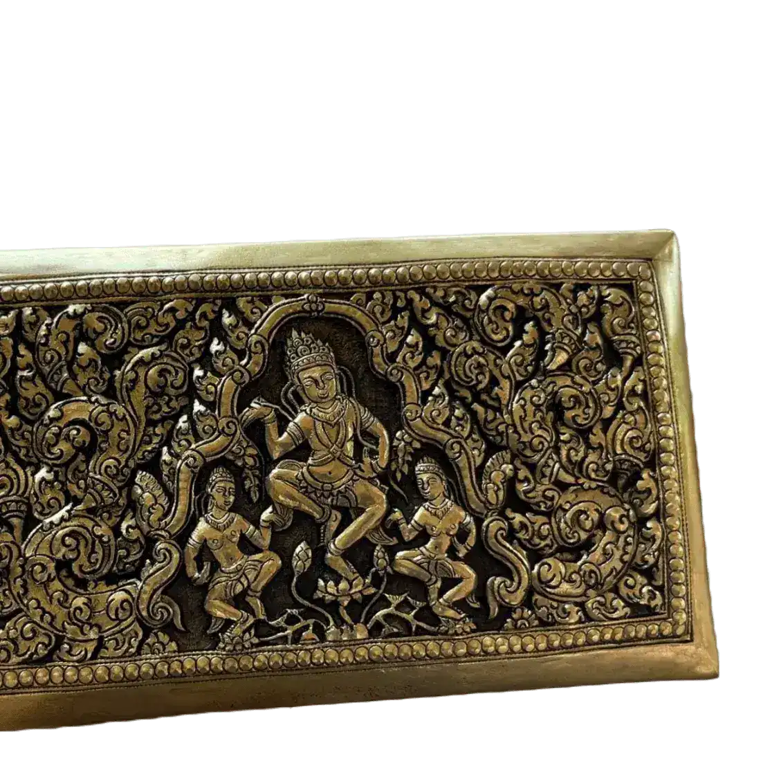 Hand Engraved Solid Brass Niello Rectangular Betel Box - Apsara - Image 4