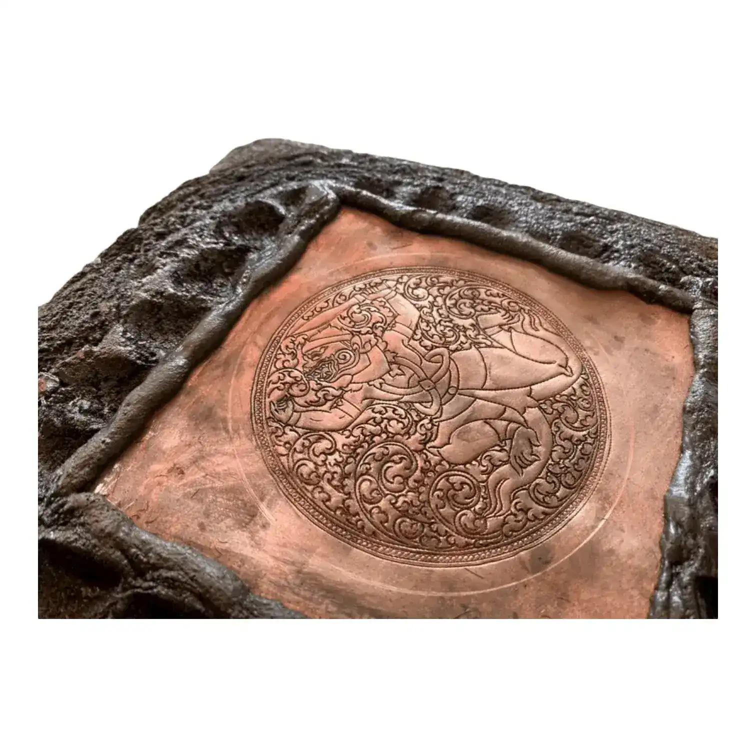 Hand Engraved Solid Brass Niello Rectangular Betel Box - Apsara - Image 6